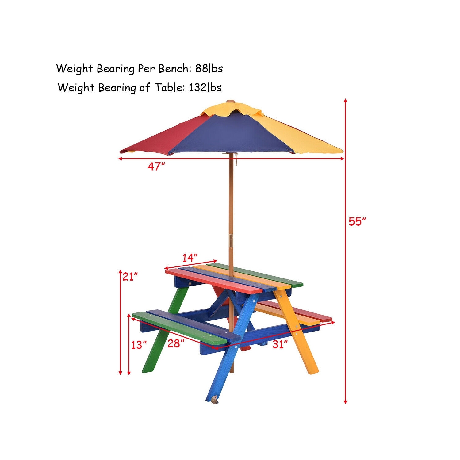 4 Seat Kids Picnic Table with Umbrella