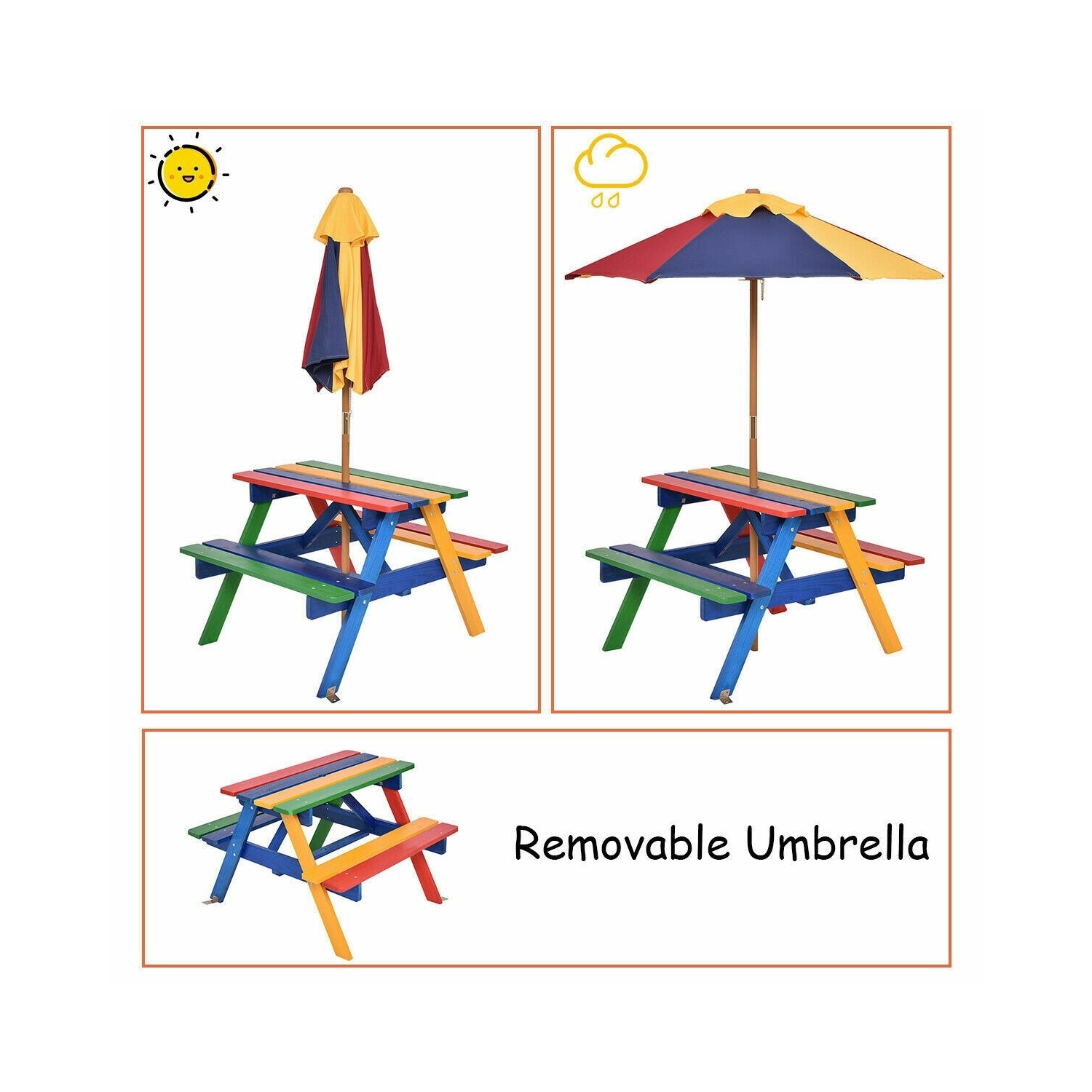 4 Seat Kids Picnic Table with Umbrella