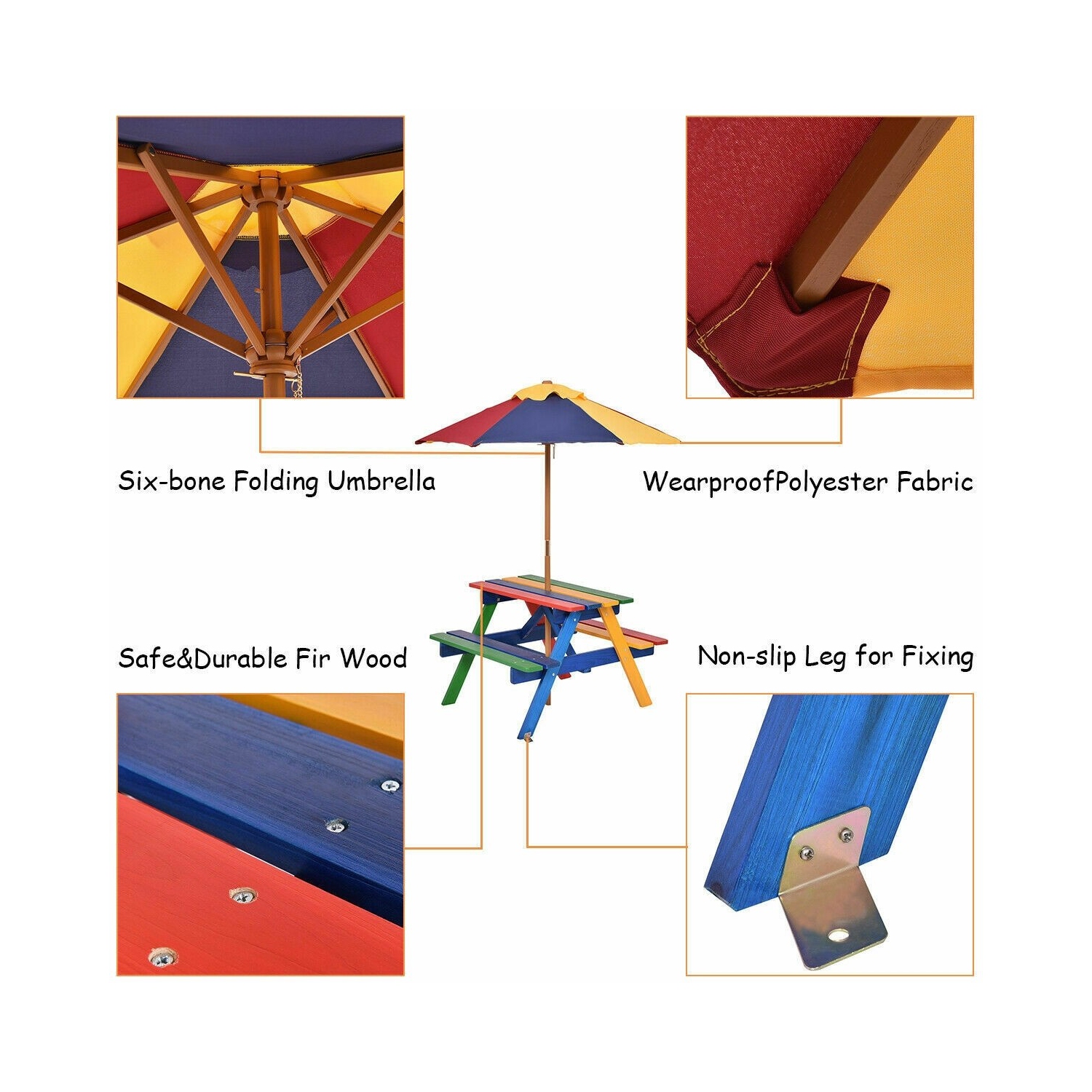 4 Seat Kids Picnic Table with Umbrella