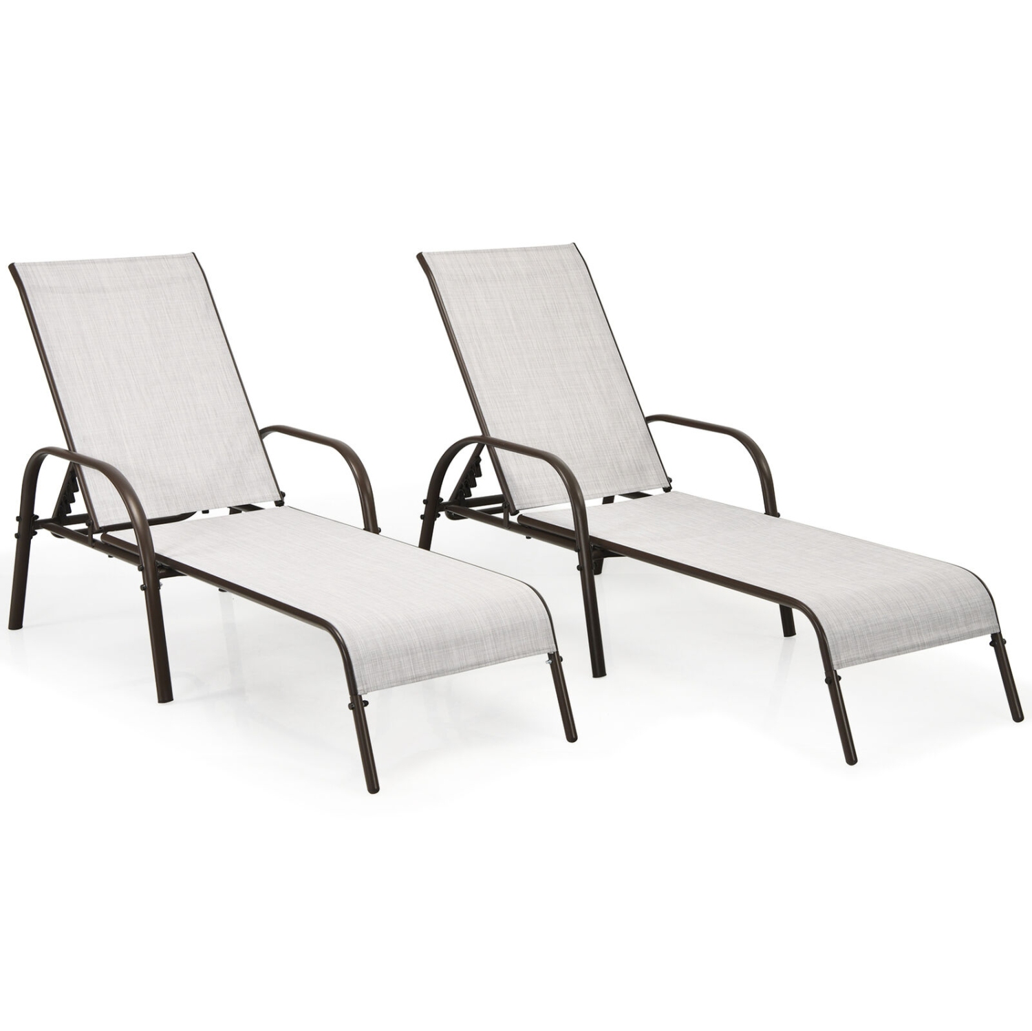 2 Pieces Outdoor Patio Lounge Chair with Adjustable Reclining Armrest