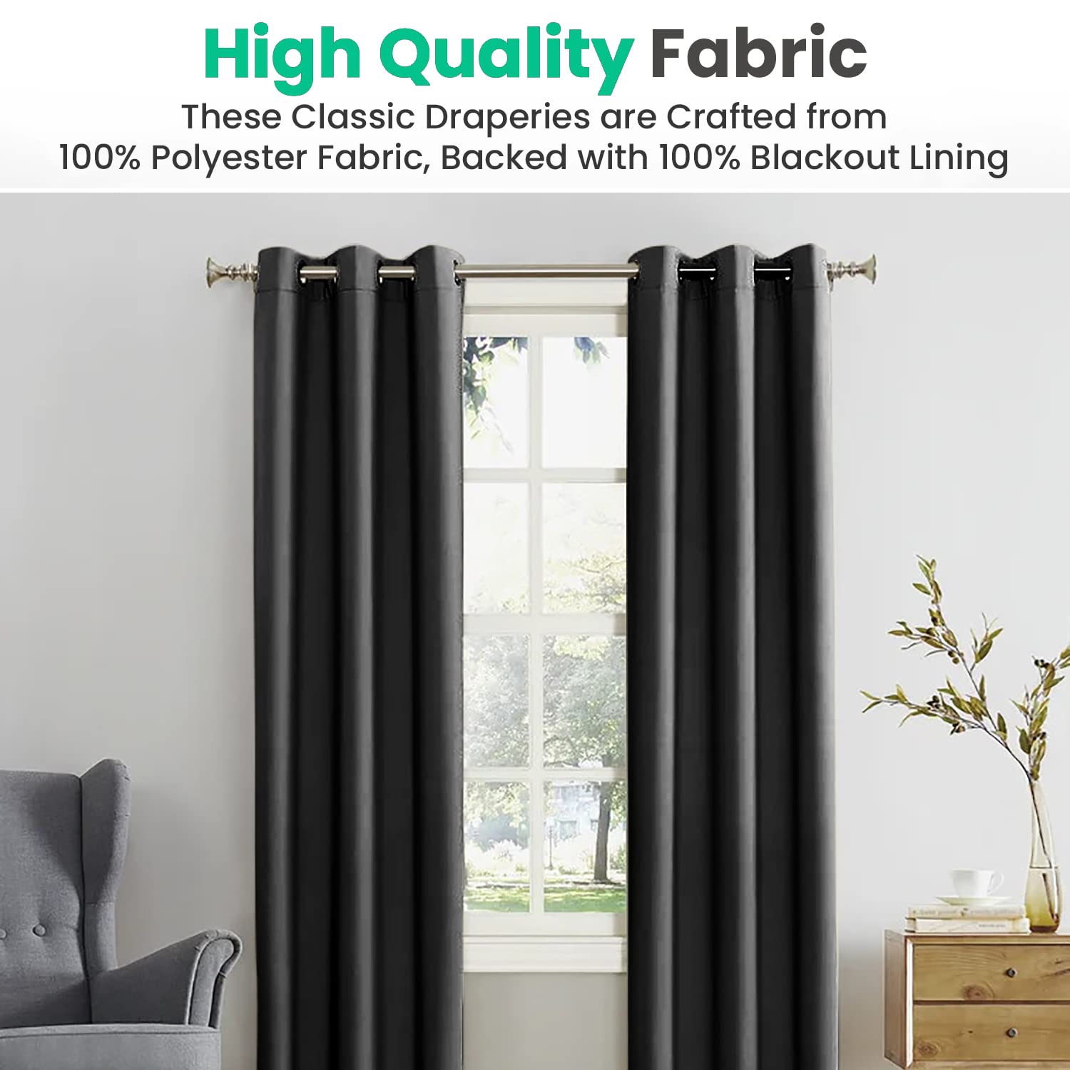 Canadian Linen Faux Linen Textured Blackout Window Curtain W 52" x L 84" Long Thermal Insulated Burlap Effect Linen Curtain Grommet Top, Charcoal Grey