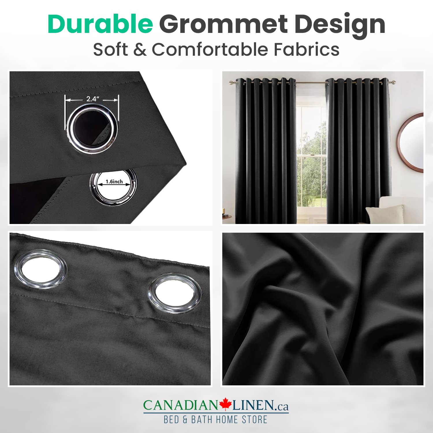 Canadian Linen Faux Linen Textured Blackout Window Curtain W 52" x L 84" Long Thermal Insulated Burlap Effect Linen Curtain Grommet Top, Charcoal Grey