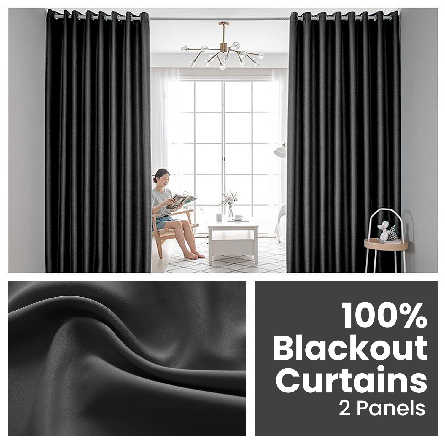 Canadian Linen Faux Linen Textured Blackout Window Curtain W 52" x L 84" Long Thermal Insulated Burlap Effect Linen Curtain Grommet Top, Charcoal Grey