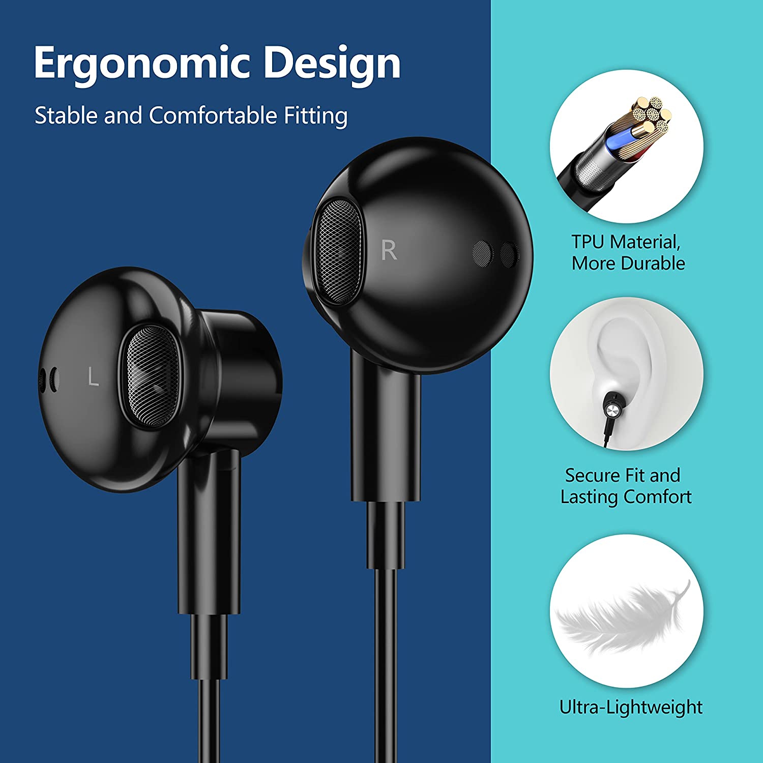 (CABLESHARK)USB C Headphones with Microphone, Hi-Res USB C Earbuds Magnetic In-Ear Digital Earphones with Mic USB Type C Wired Headphones for Samsung S20 FE Note 20 S21 Ultra S20 Plus OnePlus 9 9Pro 8