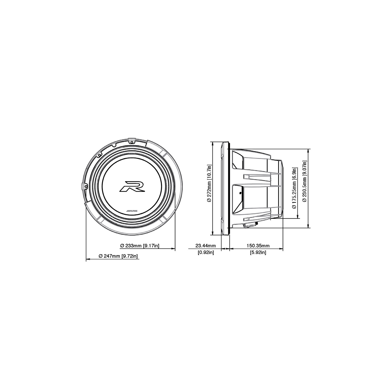 Caisson de basses Alpine R2-W10D4 R Series 10" avec double bobine mobile 4 ohms