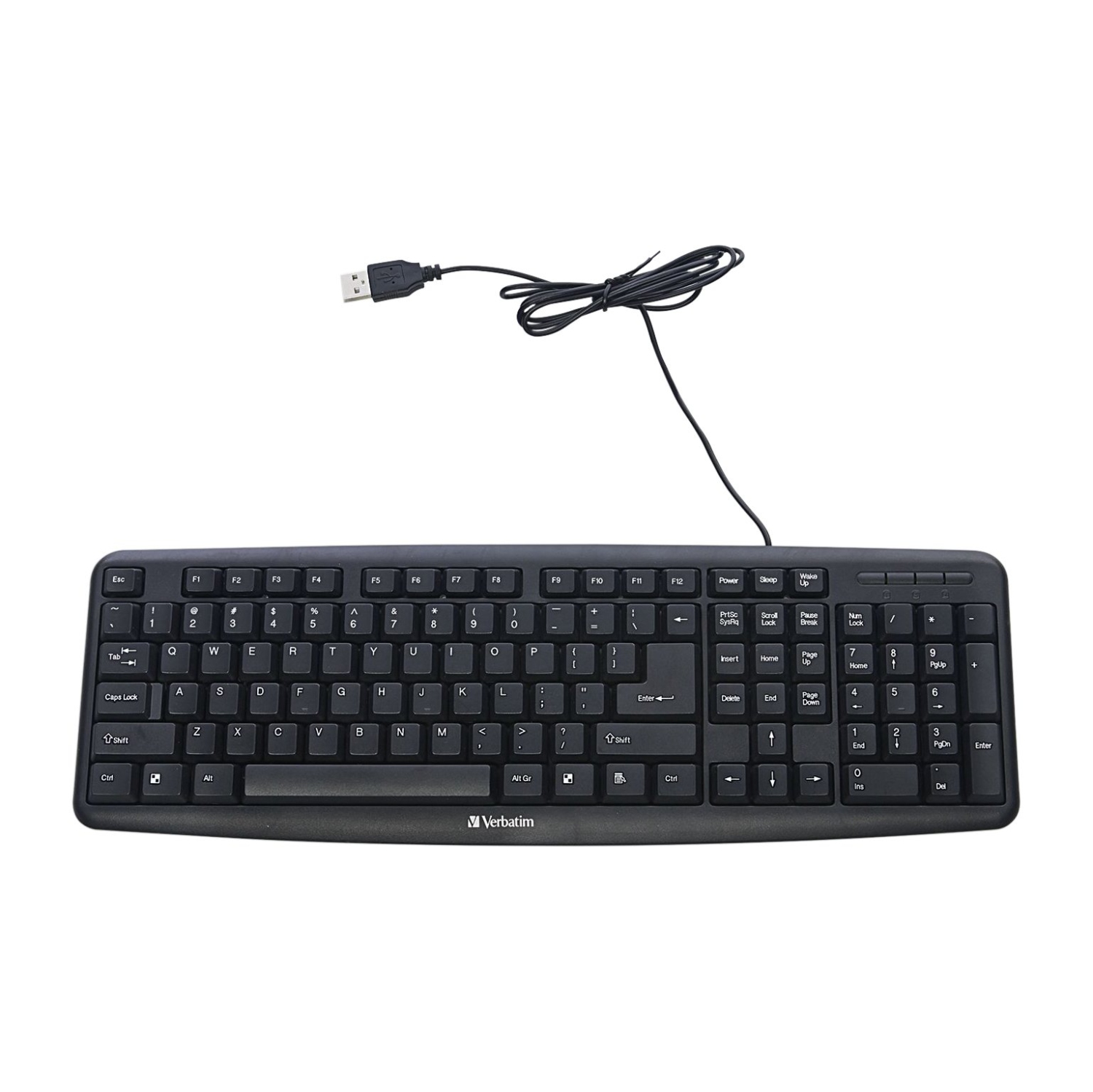 Verbatim Slimline Full Size Wired Keyboard USB Plug-and-Play - Compatible with PC, Laptop - Black