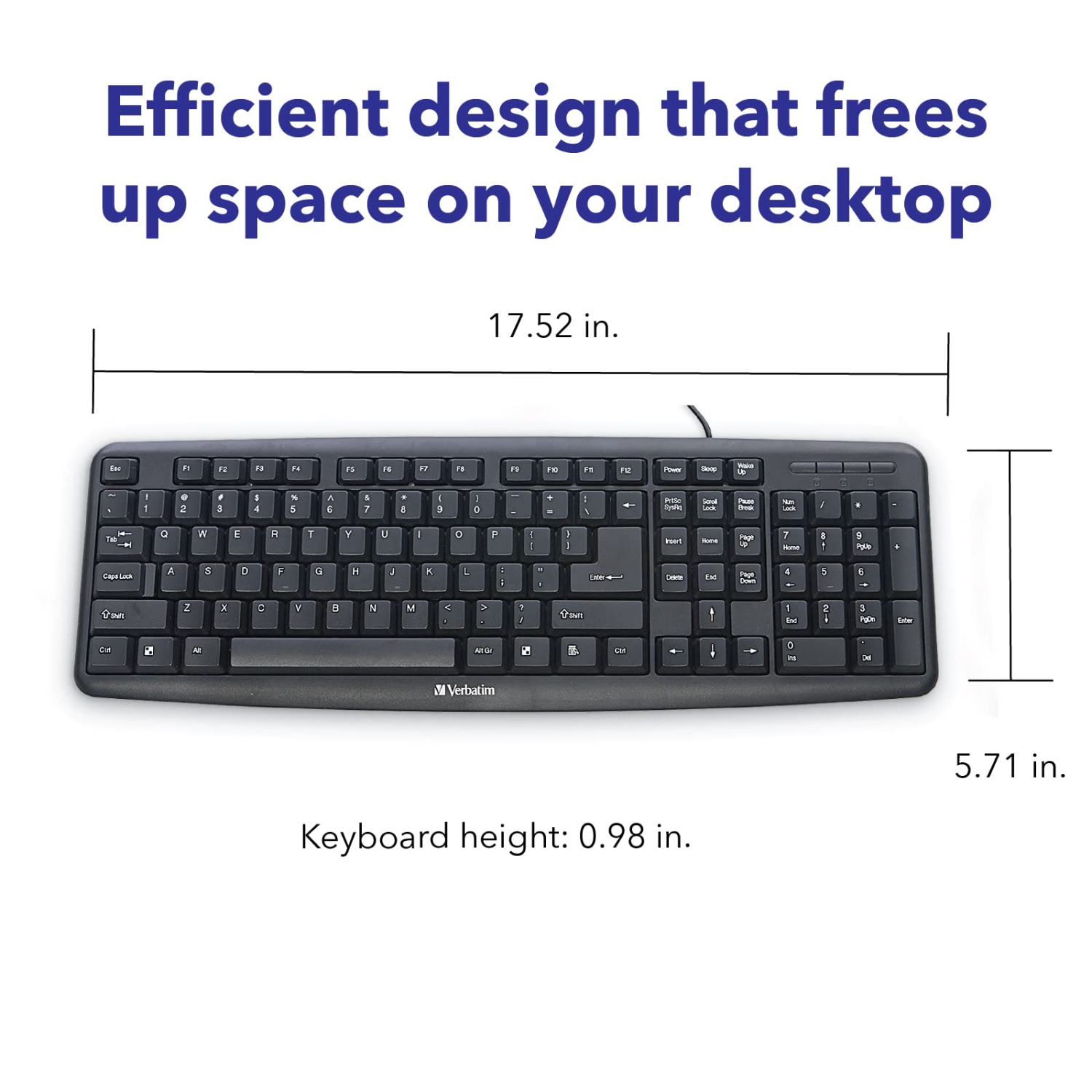 Verbatim Slimline Full Size Wired Keyboard USB Plug-and-Play - Compatible with PC, Laptop - Black