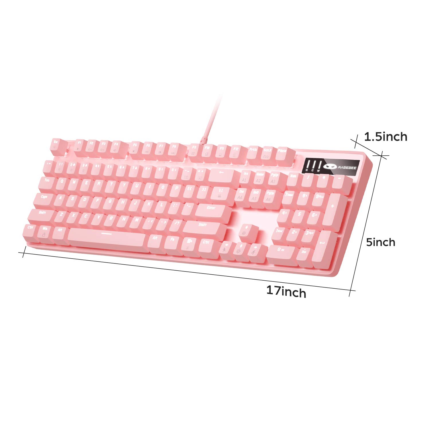 Clavier de jeu rose USB avec fil, MageGee nouveau clavier mécanique rétroéclairé ajustable résistant aux éclaboussures idéal pour les PC
