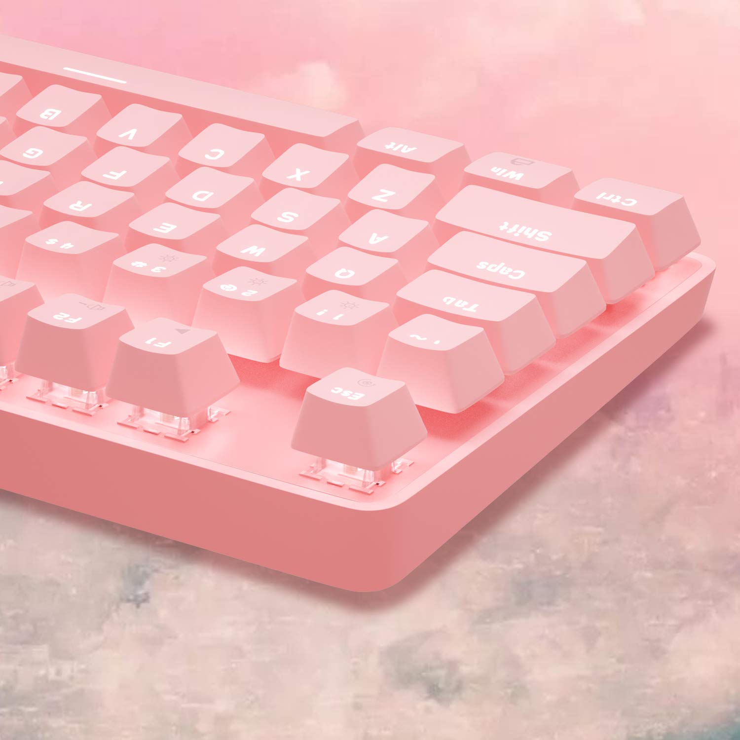 Clavier de jeu rose USB avec fil, MageGee nouveau clavier mécanique rétroéclairé ajustable résistant aux éclaboussures idéal pour les PC