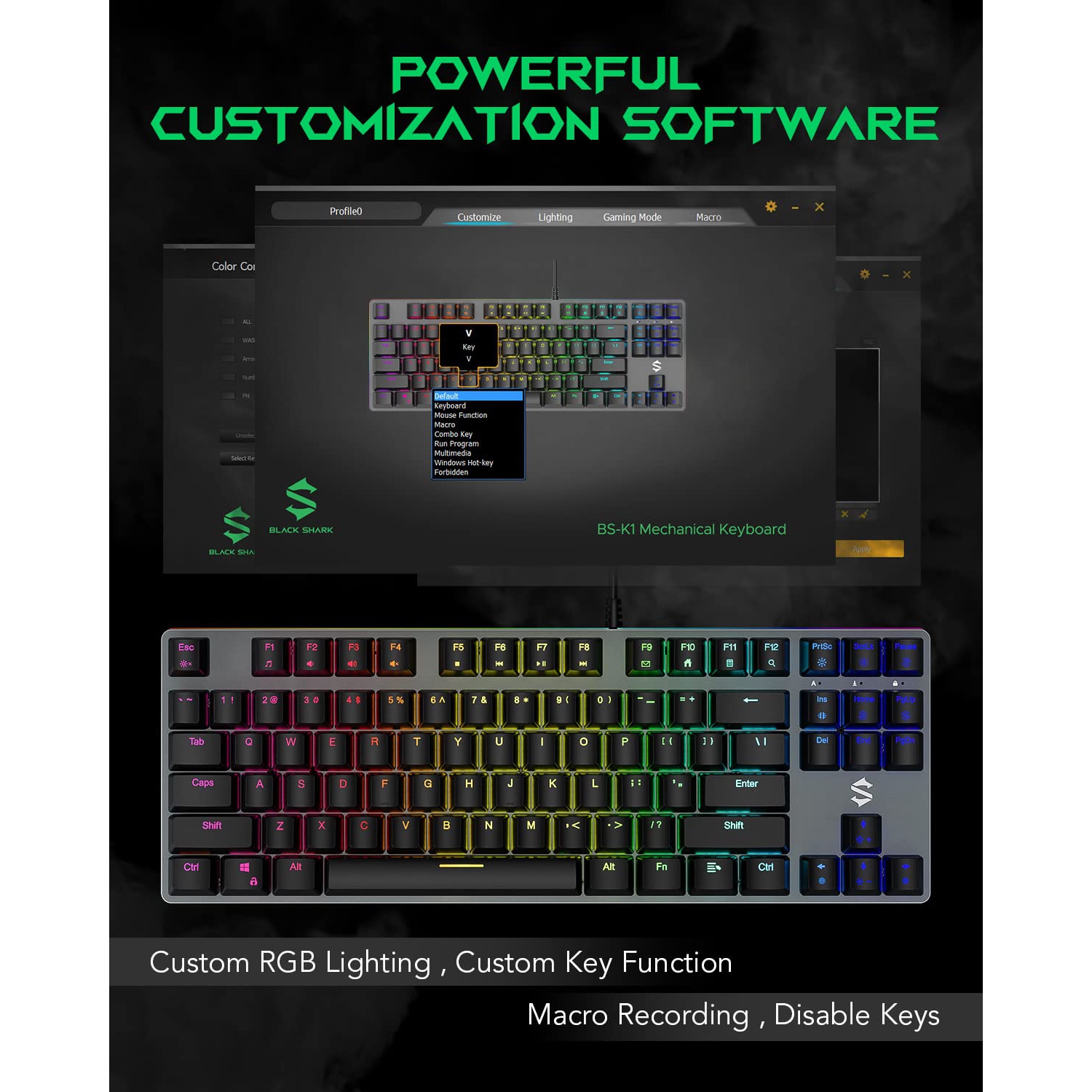 Black Shark RGB Mechanical Gaming Keyboard Tenkeyless 87 Key