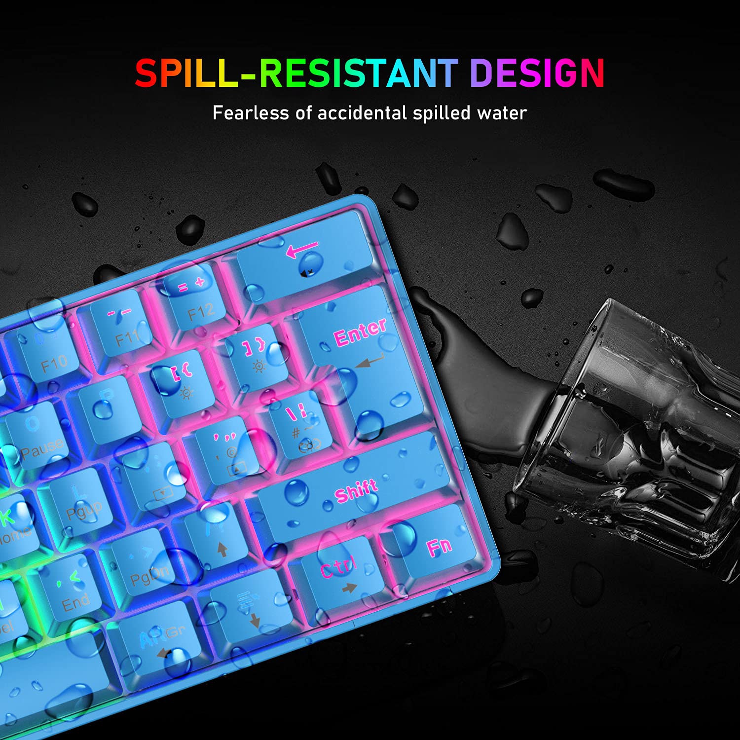 Clavier de jeu mécanique 60 % véritable 20 RVB Chroma rétroéclairé touches de type C avec fil 62 touches Waterpr pour le jeu de Blue