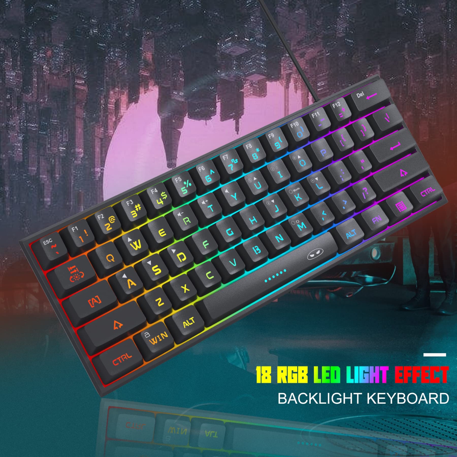 Mini 60% Gaming Keyboard, RGB Backlit 61 Key Ultra-Compact Keyboard, MageGee TS91 Ergonomic Waterproof Mechanical Feeling Of