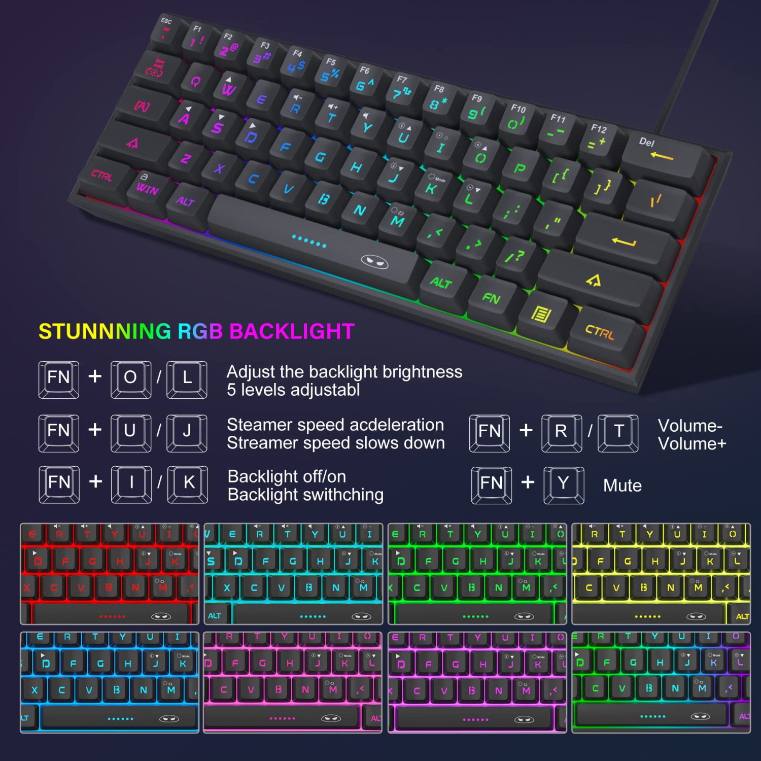 Mini 60% Gaming Keyboard, RGB Backlit 61 Key Ultra-Compact Keyboard, MageGee TS91 Ergonomic Waterproof Mechanical Feeling Of