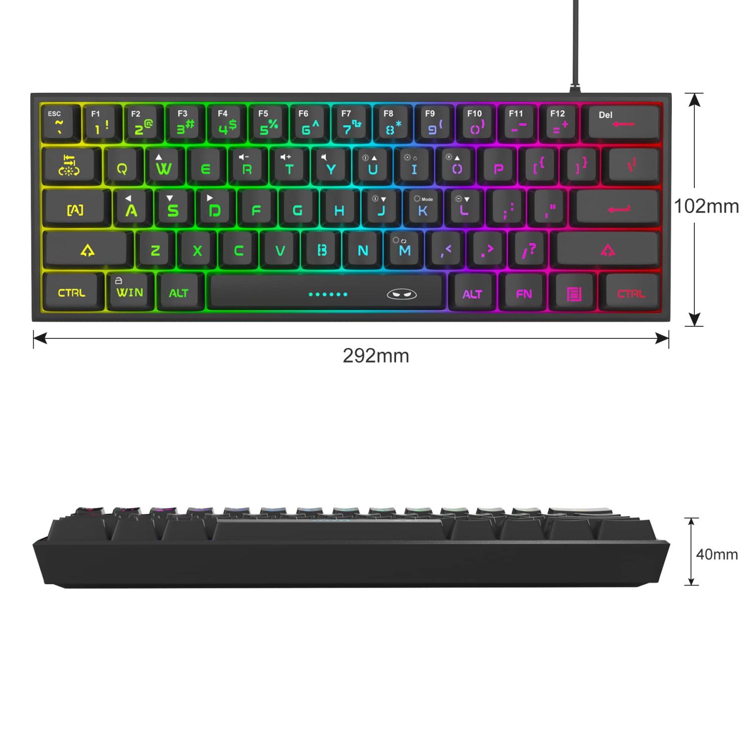 Mini 60% Gaming Keyboard, RGB Backlit 61 Key Ultra-Compact Keyboard, MageGee TS91 Ergonomic Waterproof Mechanical Feeling Of