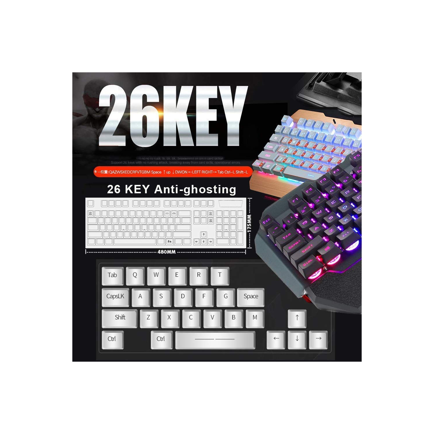 Ensembles de clavier de jeu K13 souris de jeu USB filaire 104 touches rétroéclairage DEL arc-en-ciel clavier de jeu ergonomique + 2400 ppp 4 boutons
