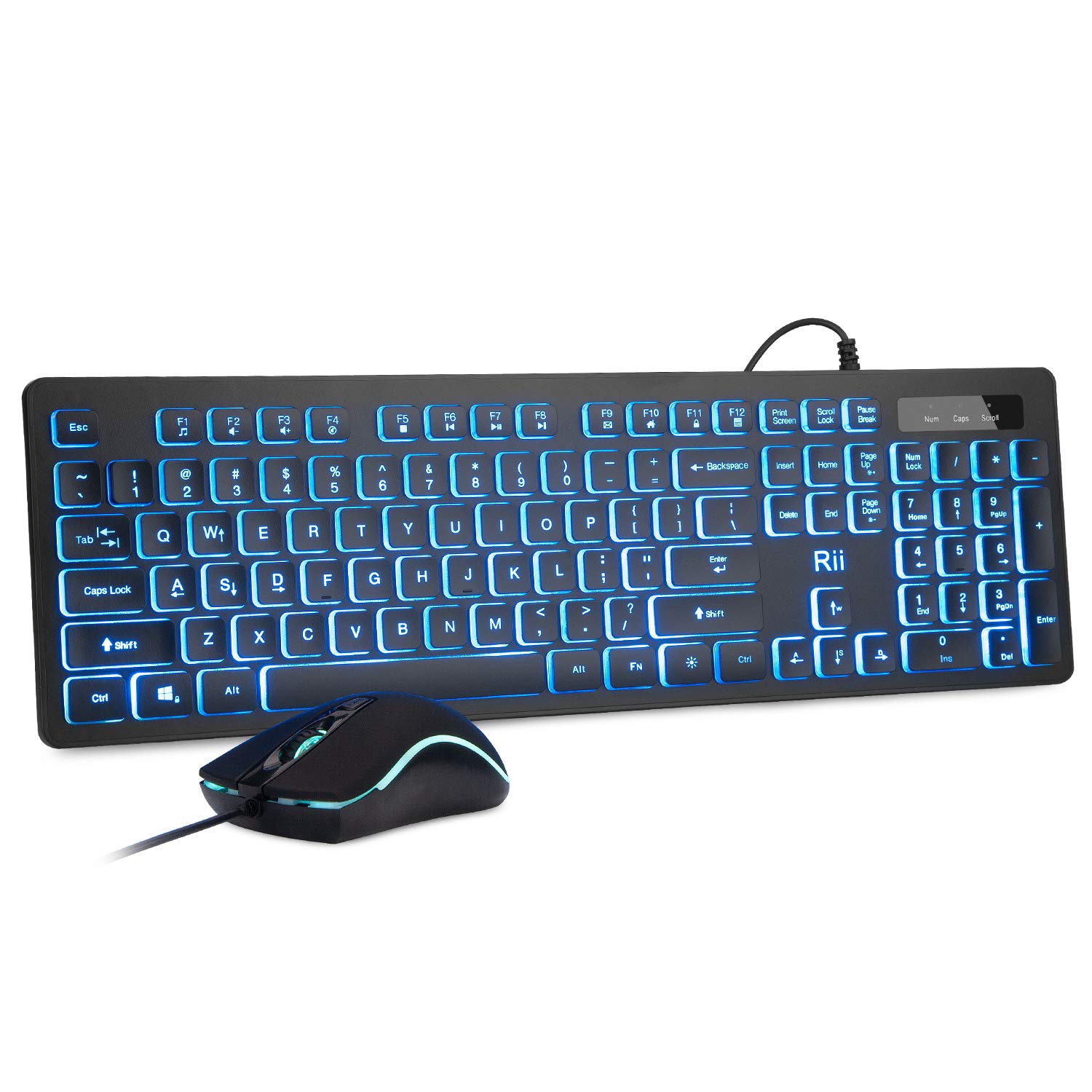Clavier et souris RVB Rii RK105, ensemble clavier et souris avec fil, ensemble clavier et souris USB, clavier et souris de jeu à entrée silencieuse,