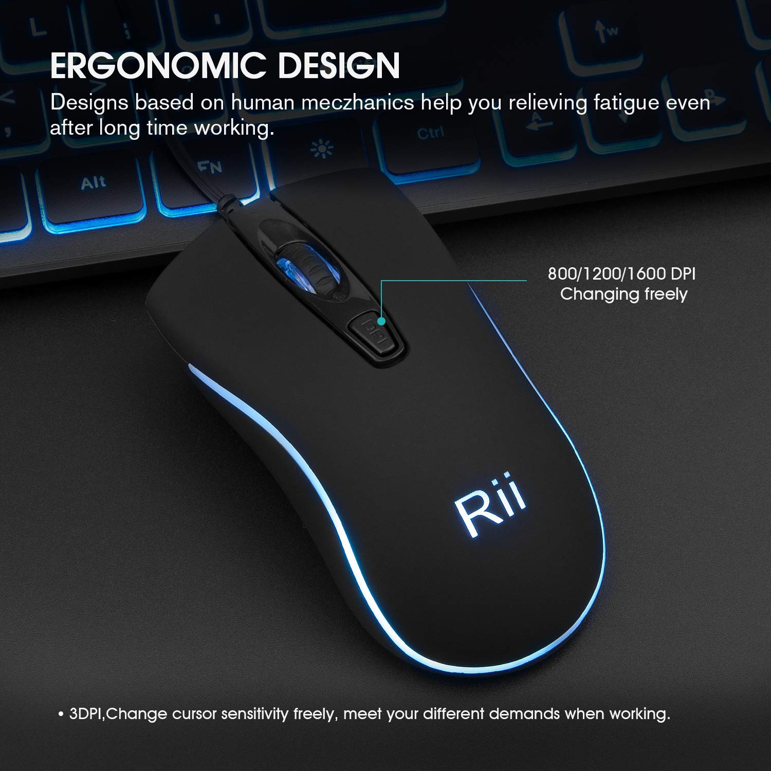 Clavier et souris RVB Rii RK105, ensemble clavier et souris avec fil, ensemble clavier et souris USB, clavier et souris de jeu à entrée silencieuse,