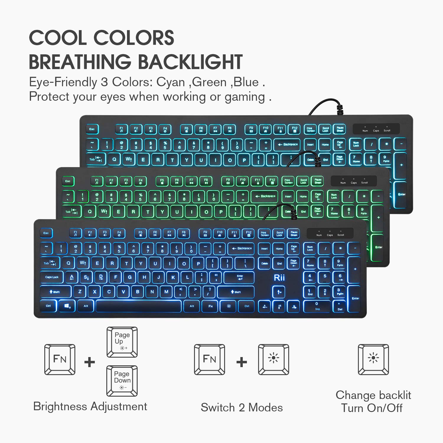 Rii RGB Keyboard and Mouse RK105, Wired Keyboard and Mouse Combo