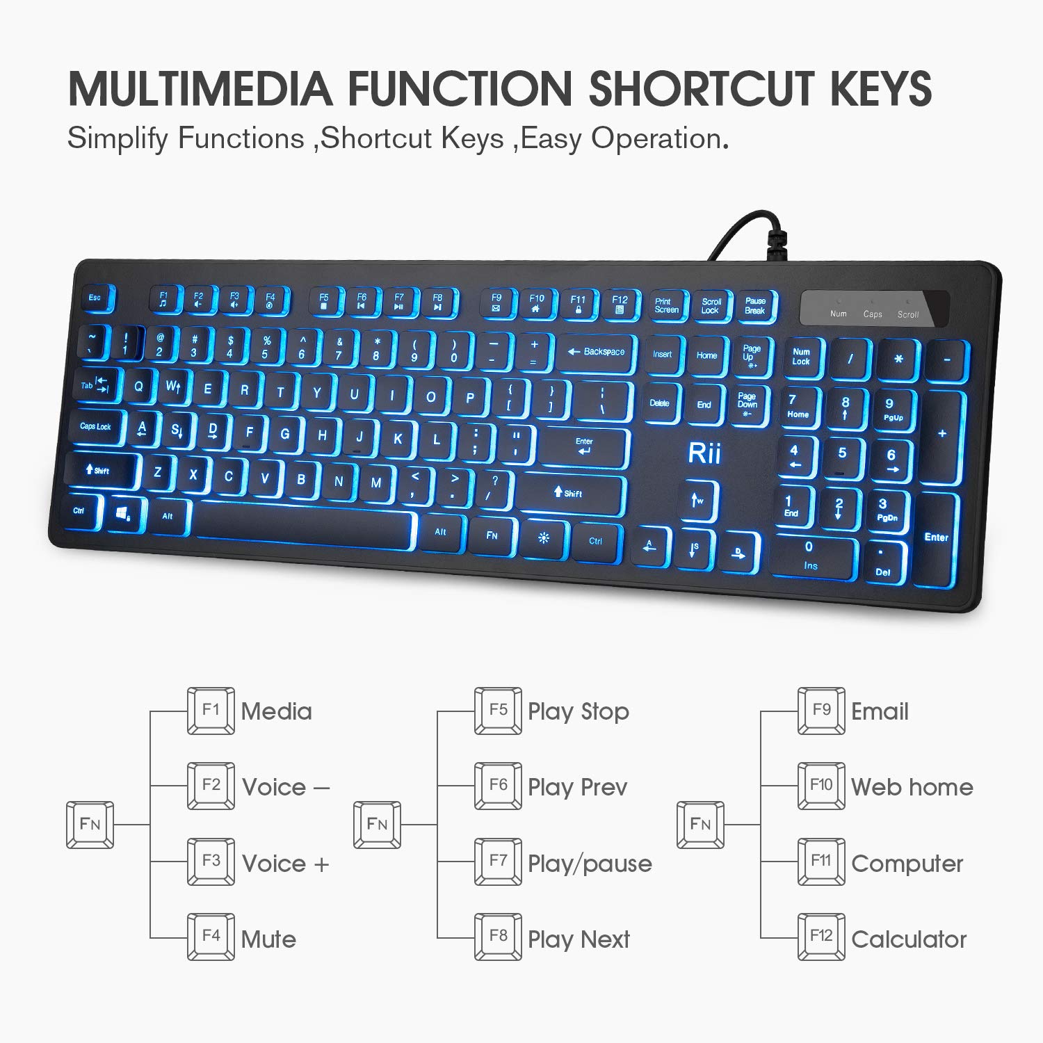 Clavier et souris RVB Rii RK105, ensemble clavier et souris avec fil, ensemble clavier et souris USB, clavier et souris de jeu à entrée silencieuse,