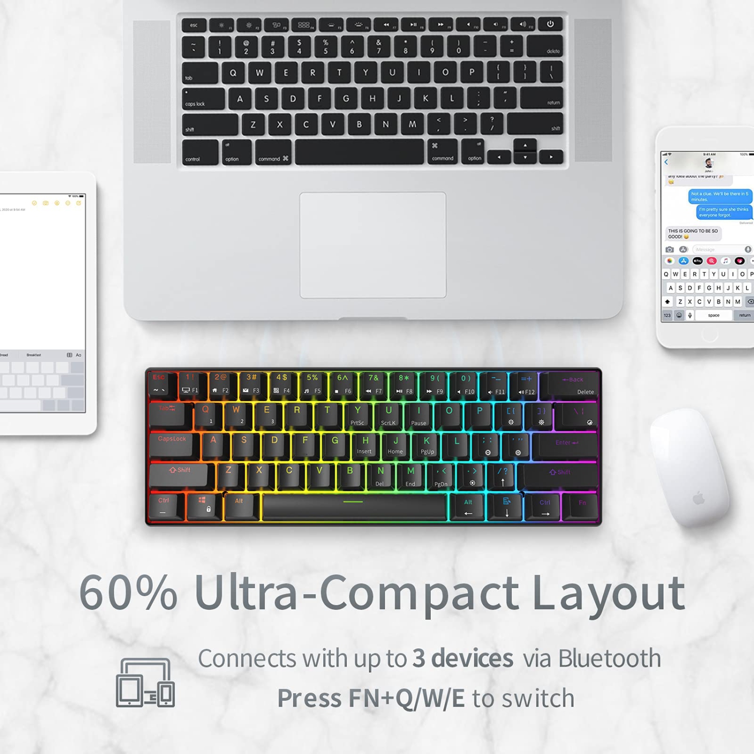 RK ROYAL KLUDGE RK61 2.4Ghz Wireless/Bluetooth/Wired 60% Mechanical Keyboard, 61 Keys RGB Hot Swappable Red Switch Gaming Ke