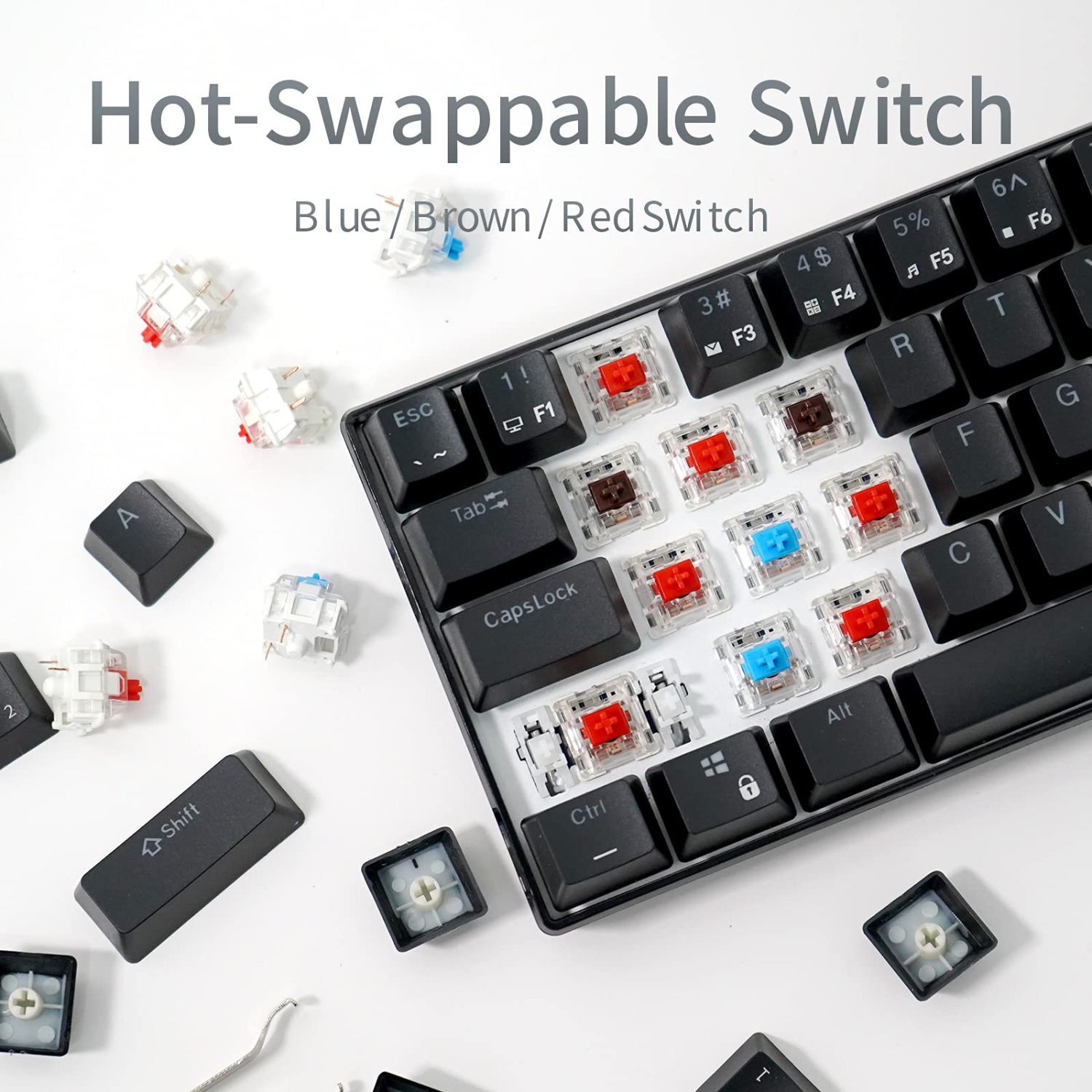 RK ROYAL KLUDGE RK61 2.4Ghz Wireless/Bluetooth/Wired 60% Mechanical Keyboard, 61 Keys RGB Hot Swappable Red Switch Gaming Ke