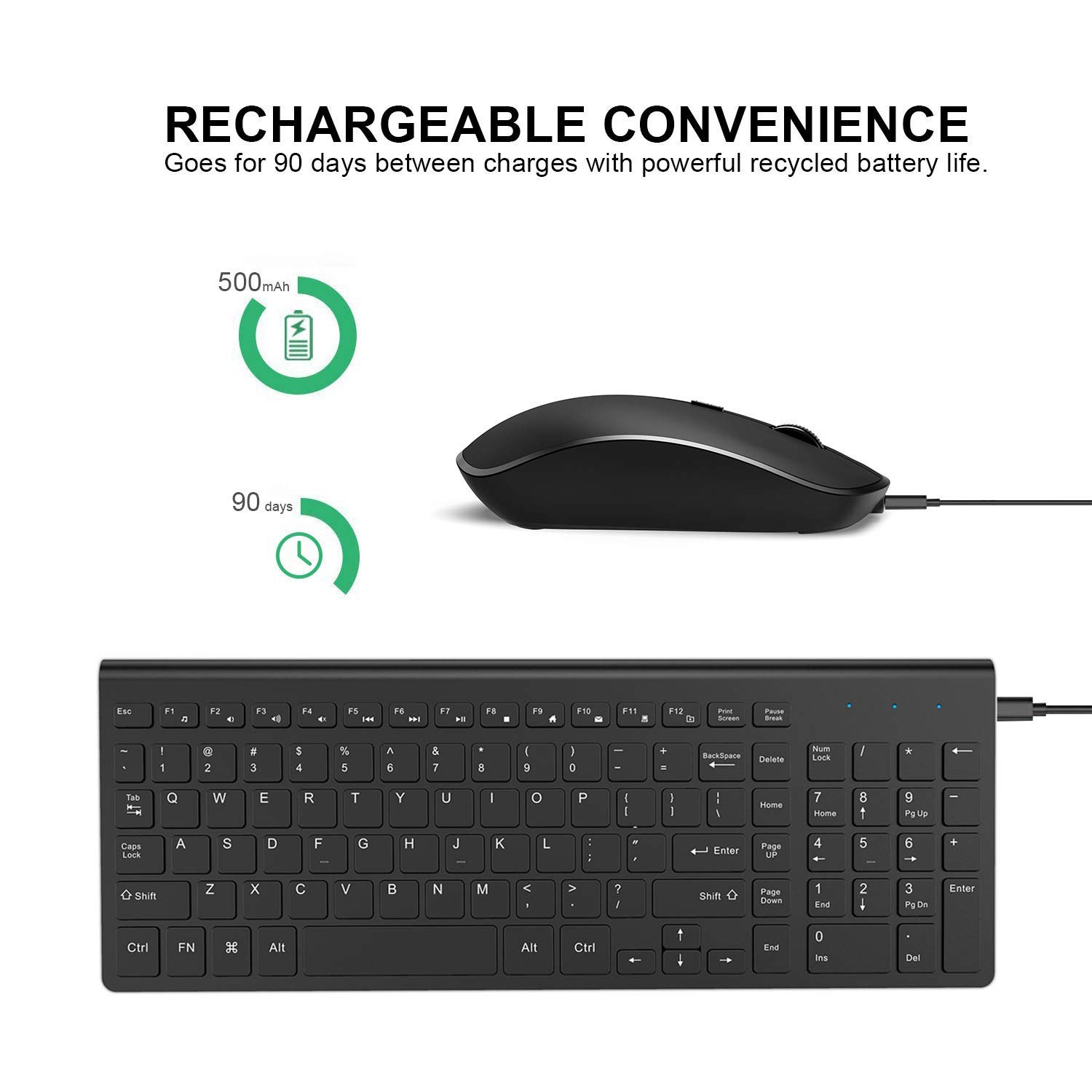 Souris sans fil rechargeable, clavier et souris sans fil compacts et minces, conception élégante et haute précision 2400 D
