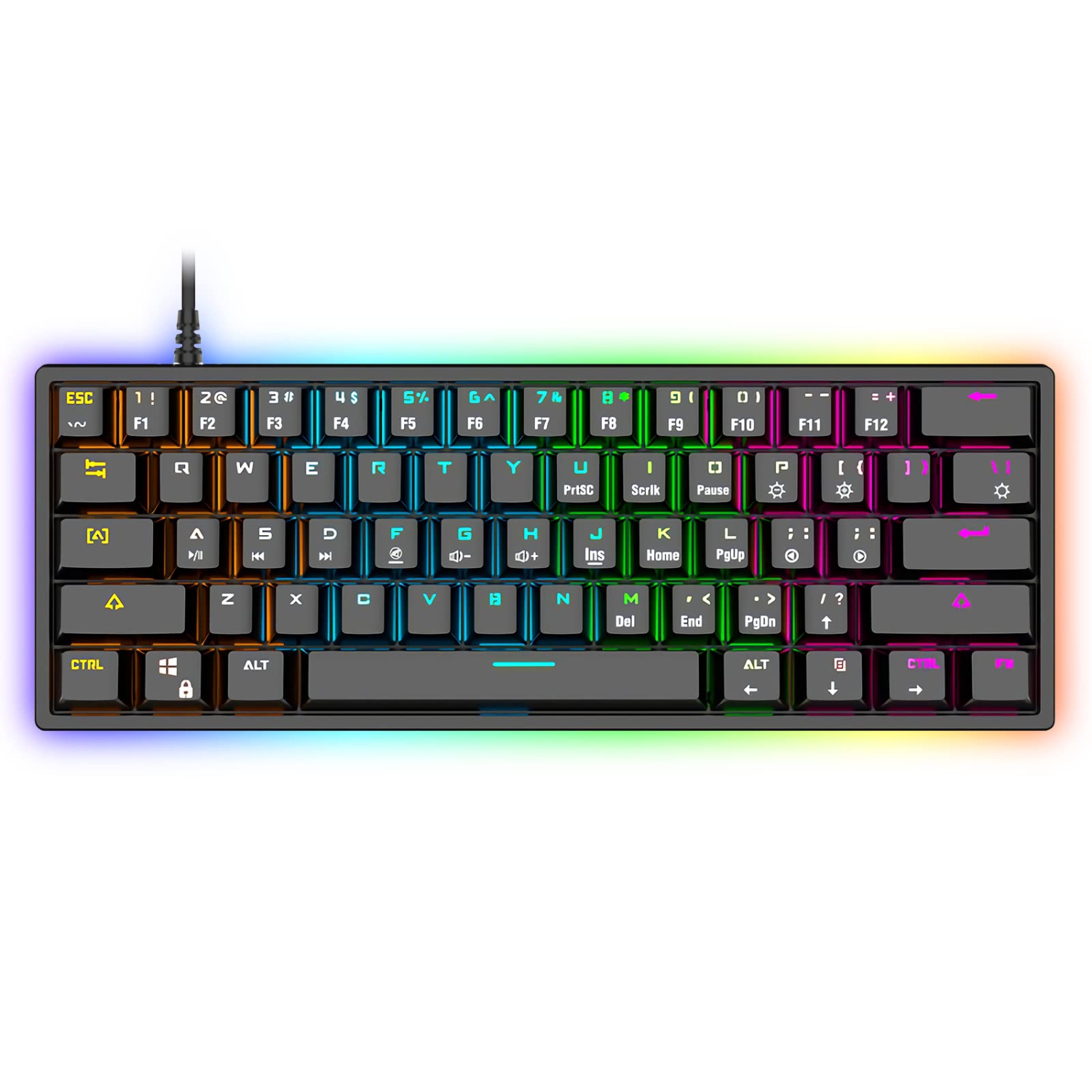 60% Mechanical Gaming Keyboard - 61 Keys USB Ergonomic Keyboard with 9 Colors RGB Adjustable Backlights Compatible with All