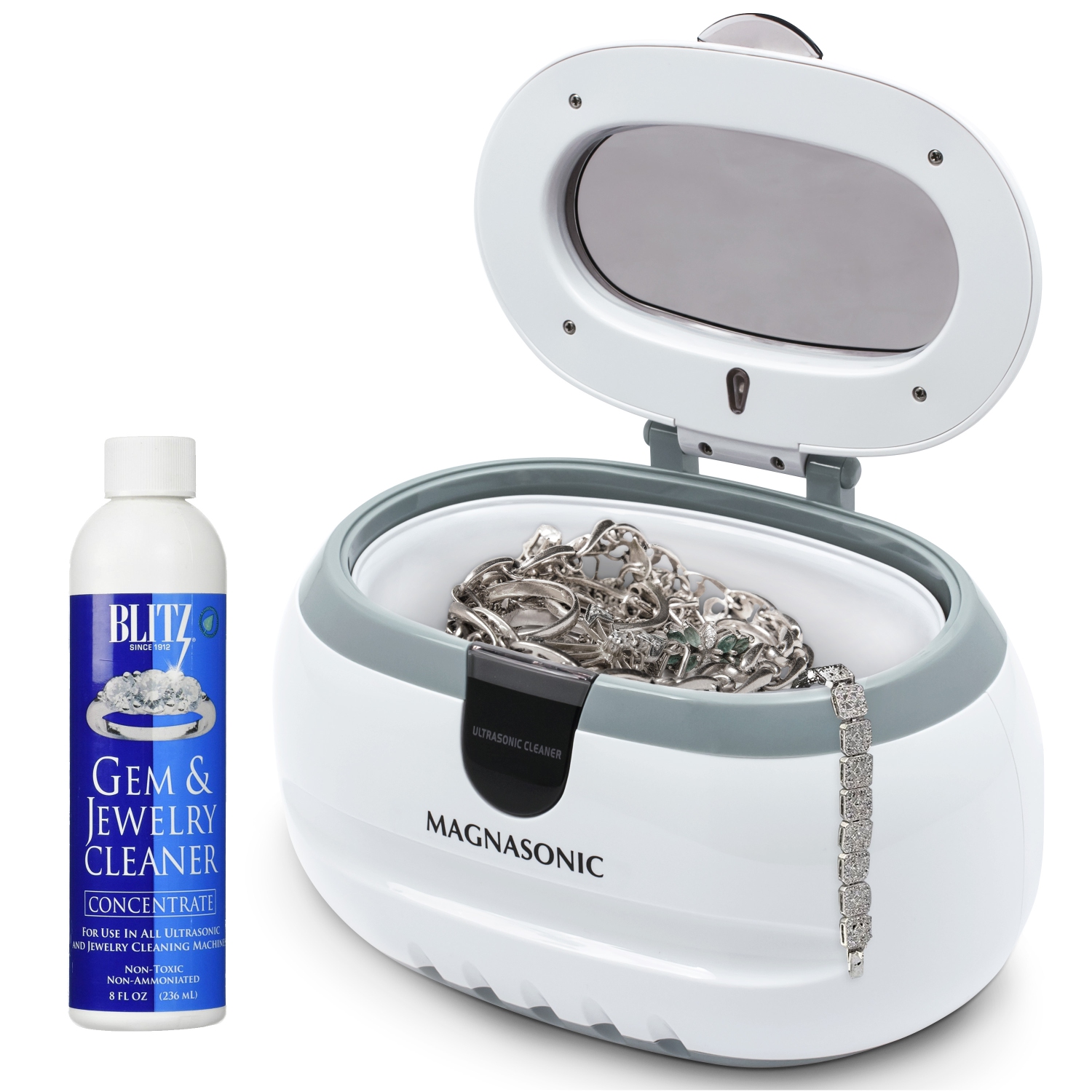 Magnasonic Professional Ultrasonic Jewelry Cleaner Machine w/ Cleaner Concentrate for Eyeglasses Watches Rings Dentures