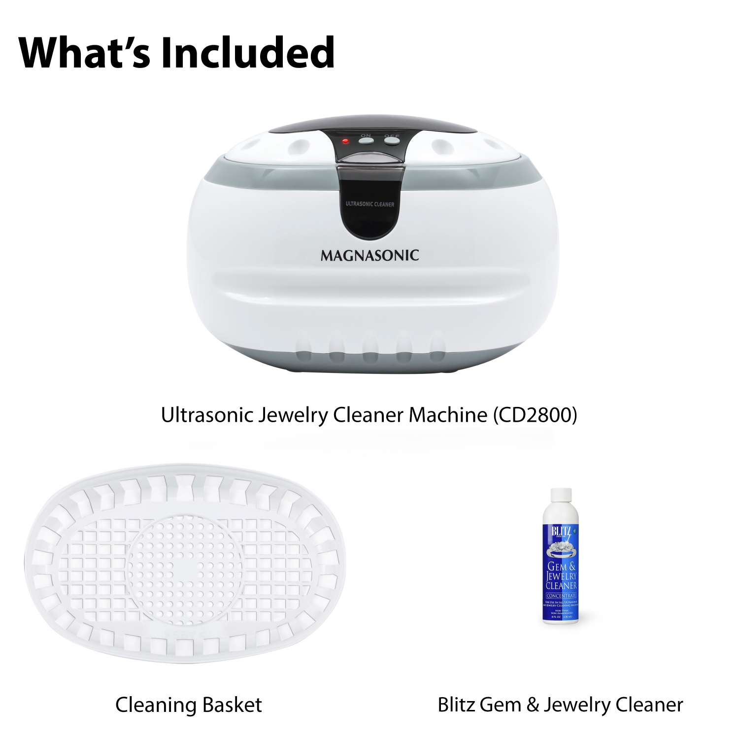 Magnasonic Professional Ultrasonic Jewelry Cleaner Machine w/ Cleaner Concentrate for Eyeglasses Watches Rings Dentures