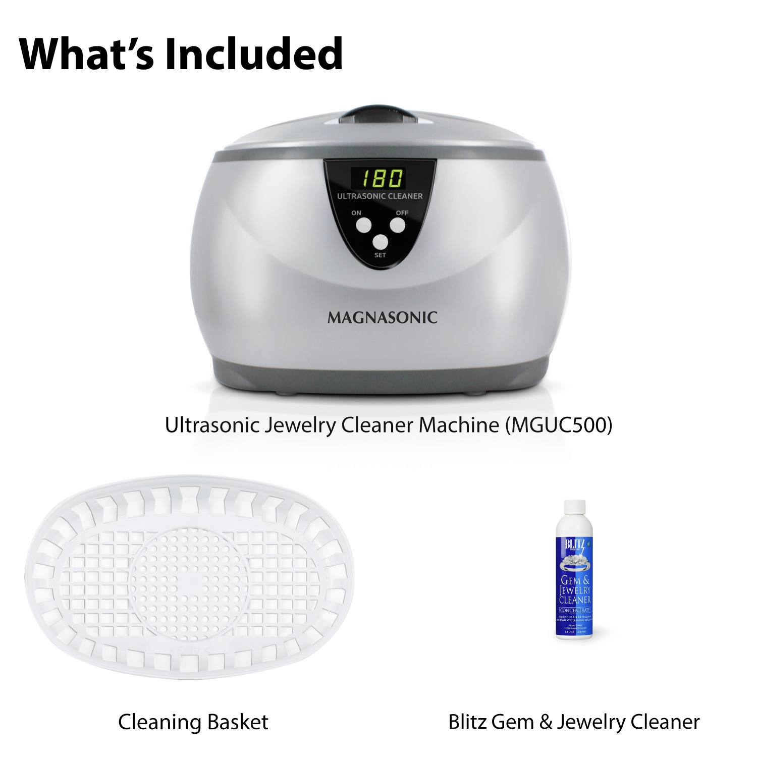 Magnasonic Professional Digital Timer Ultrasonic Jewelry Cleaner with w/ Cleaner Concentrate for Eyeglasses Rings Coins