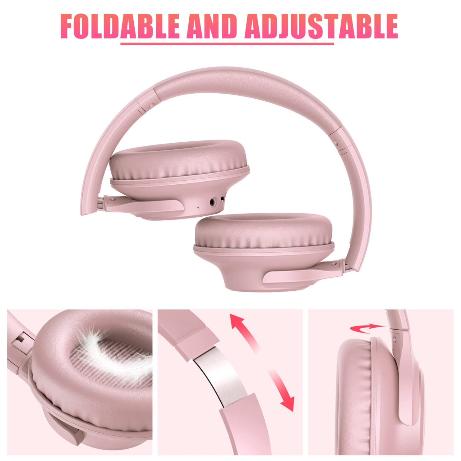 Casque d’écoute Bluetooth, casque d’écoute sans fil Playtime KVIDIO 55 Hours avec microphone, casque léger repliable avec