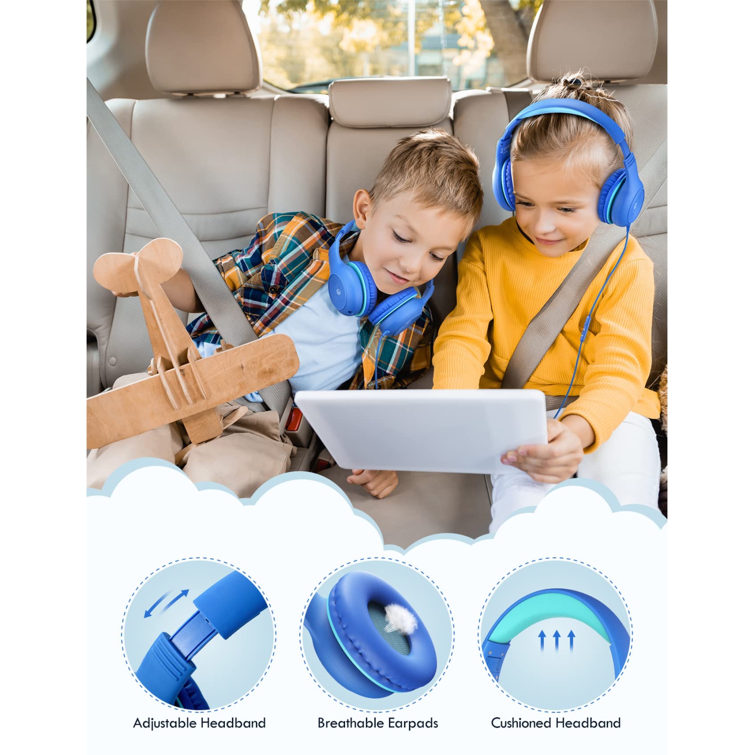 VotYoung – Écouteurs pour enfants avec microphone pour l’école, casque d’écoute avec fil avec limite de volume de 85/94 dB, écouteurs pour filles