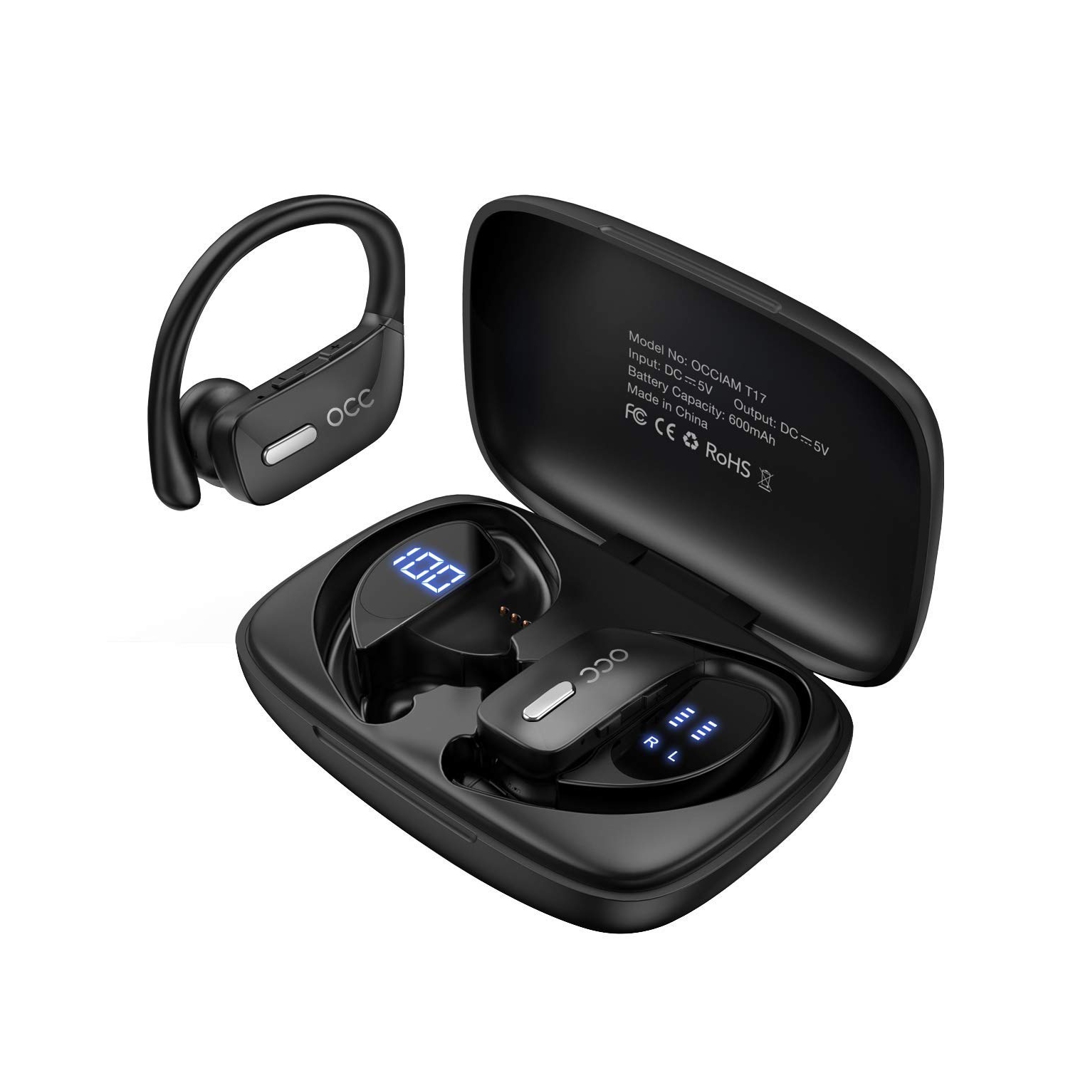 Wireless Earbuds occiam Bluetooth Headphones 48H Play Back Earphones in Ear Waterproof with Microphone LED Display for Sport