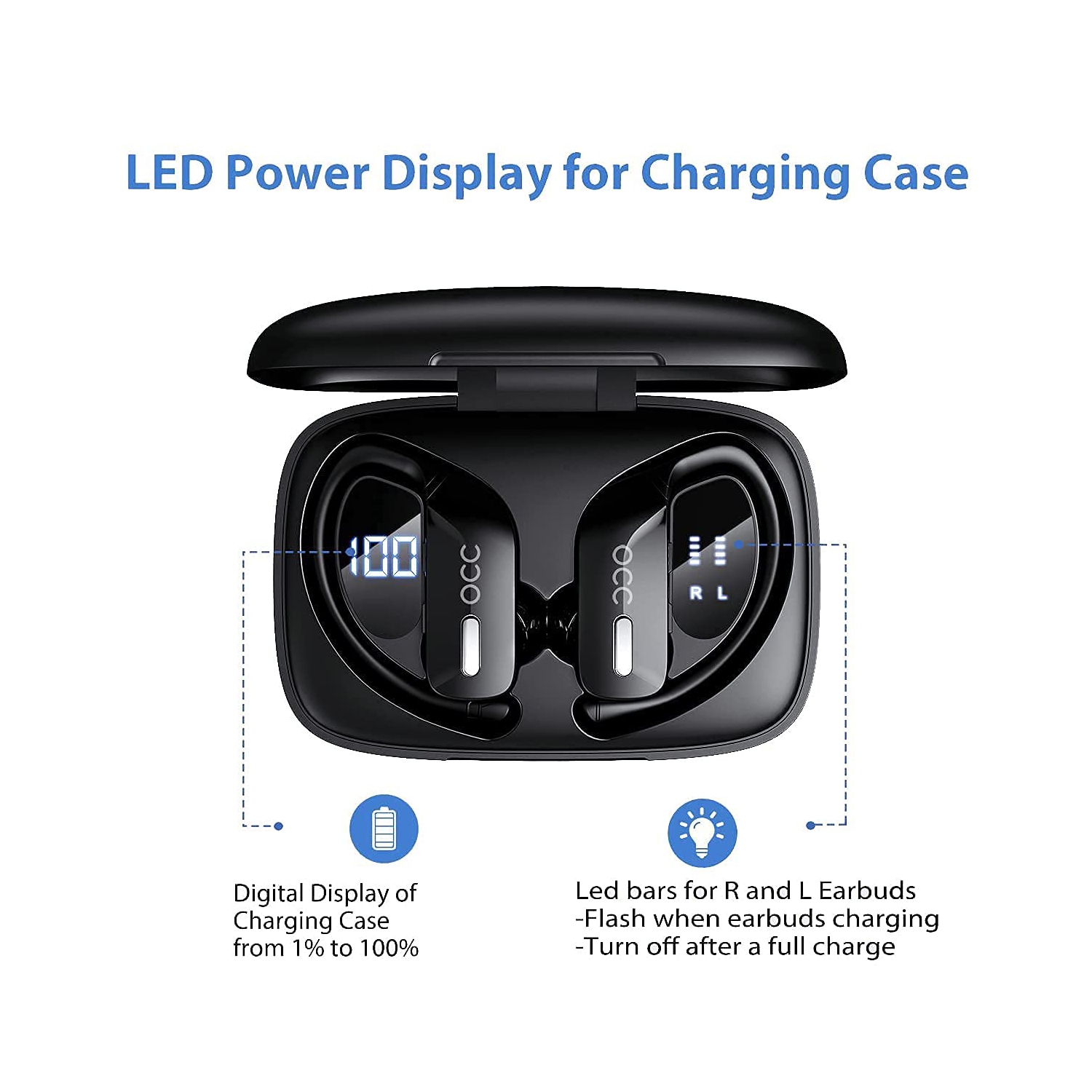 Wireless Earbuds occiam Bluetooth Headphones 48H Play Back Earphones in Ear Waterproof with Microphone LED Display for Sport