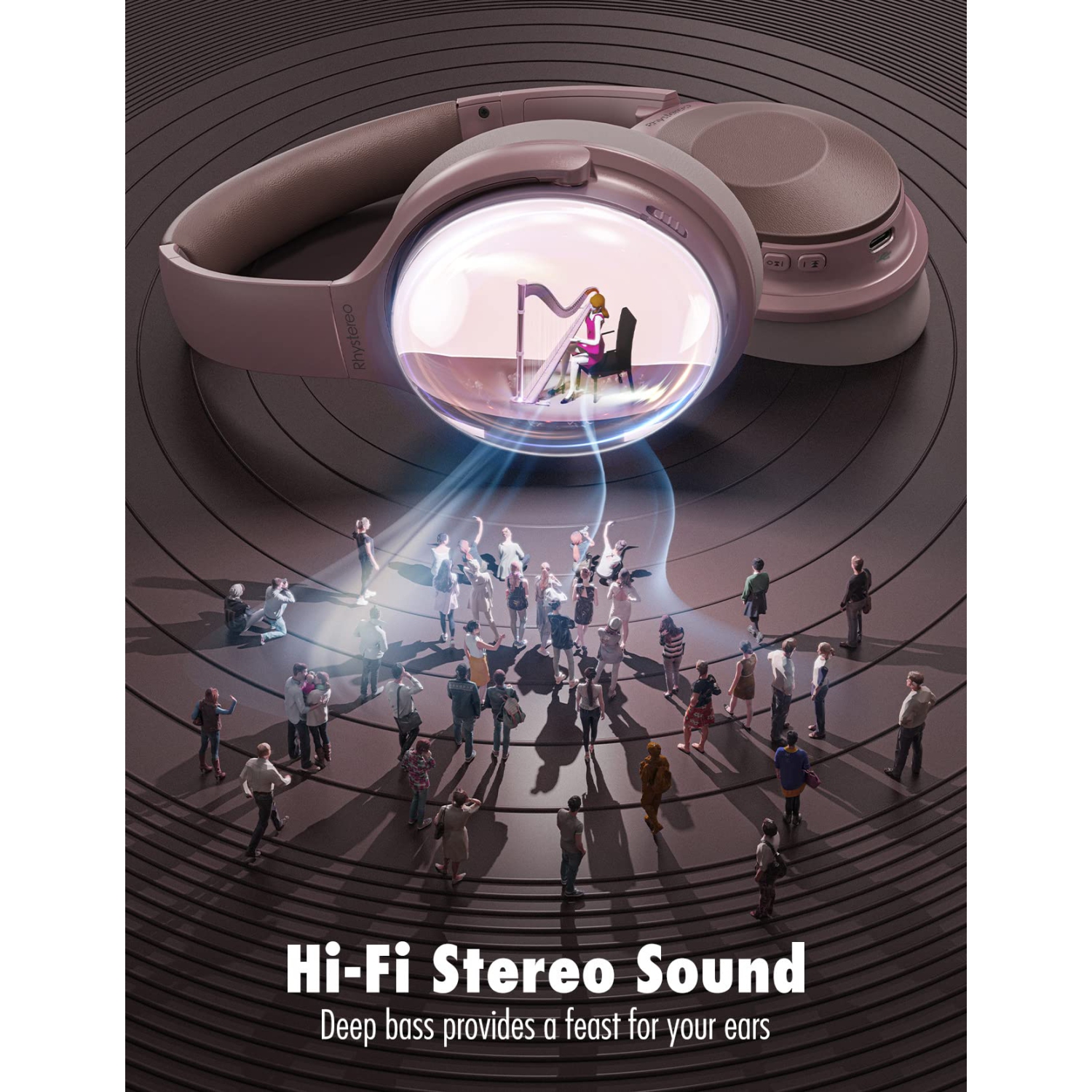 Pink Active Noise Cancelling Headphones, Bluetooth Headphones w/Mics, 45H Playtime USB-C Fast Charge, Deep Bass, BT 5.0, Con