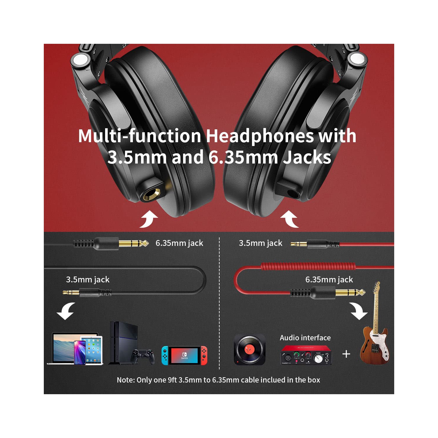 Casque d’écoute avec fil A71 de OneOdio, casque d’écoute de studio avec SharePort, enregistrement de moniteur professionnel et mixage pliable HE