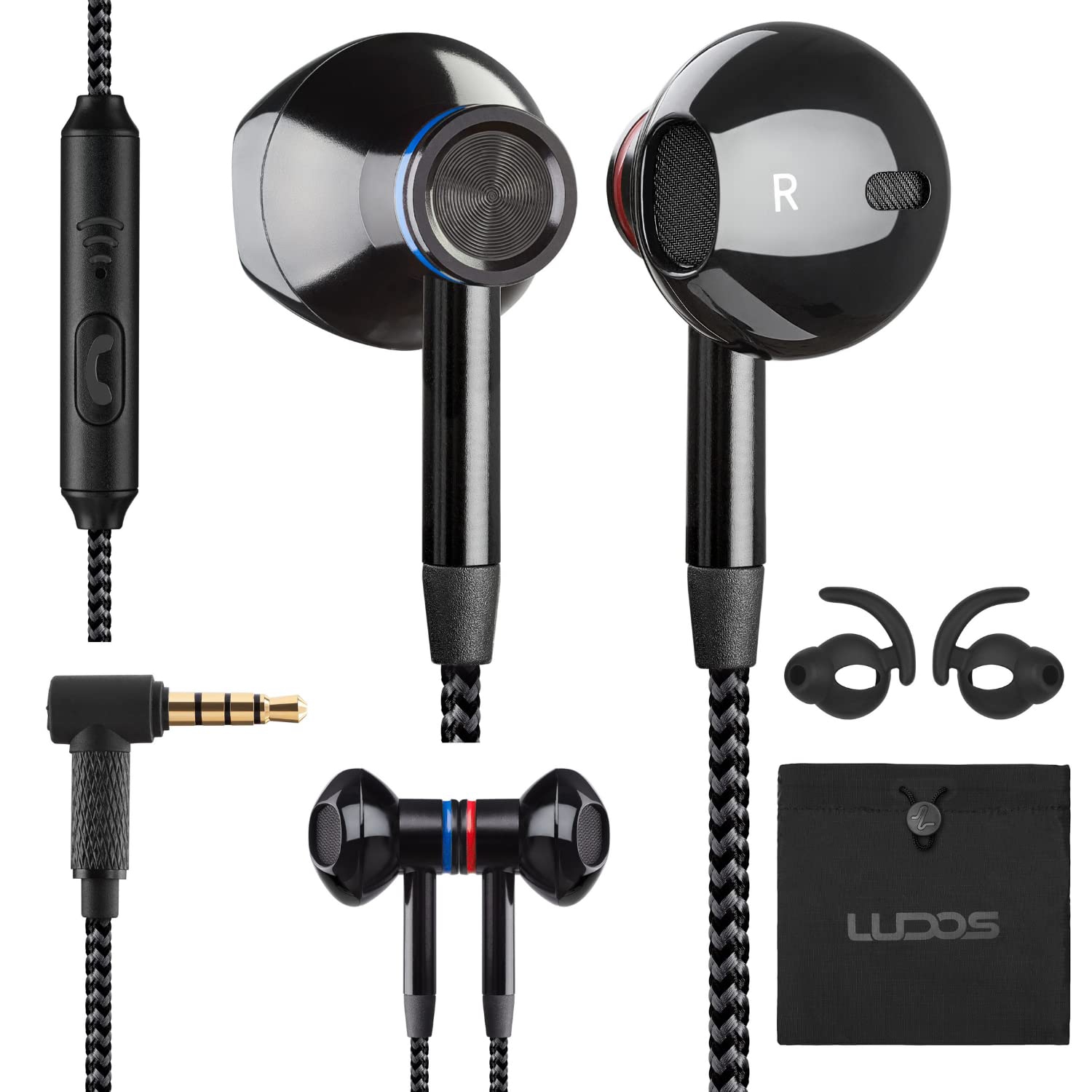 Wired-Earbuds-Earphones-Headphones-Microphone, LUDOS NOVA Wired Earbuds with Microphone 5 Year Warranty | Noise Reduction in