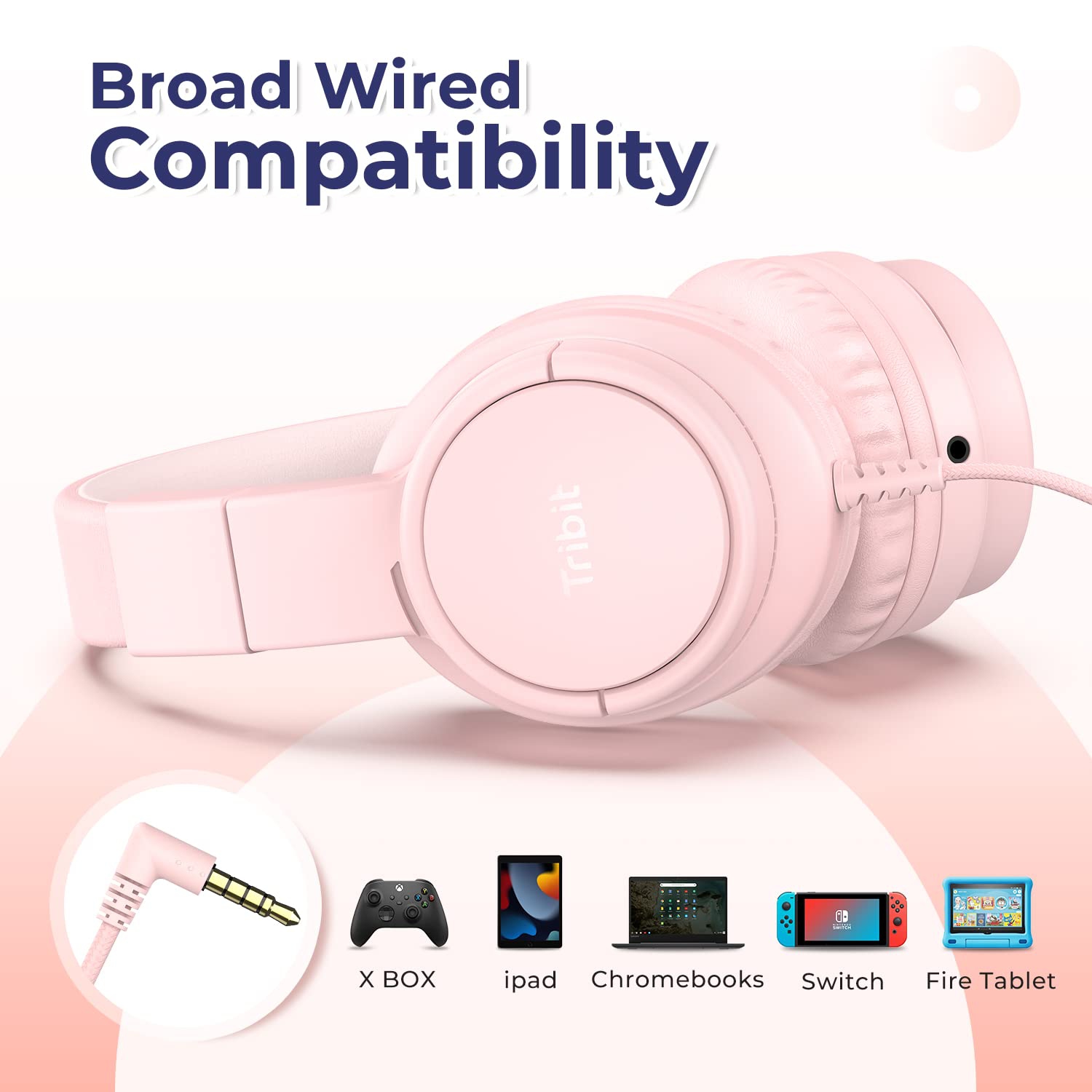 Kids Headphones Wired with Microphone, Tribit Starlet01 Safe Sound Tech 85/94dBA Volume Limited, SharePair, HiFi Stereo Fold