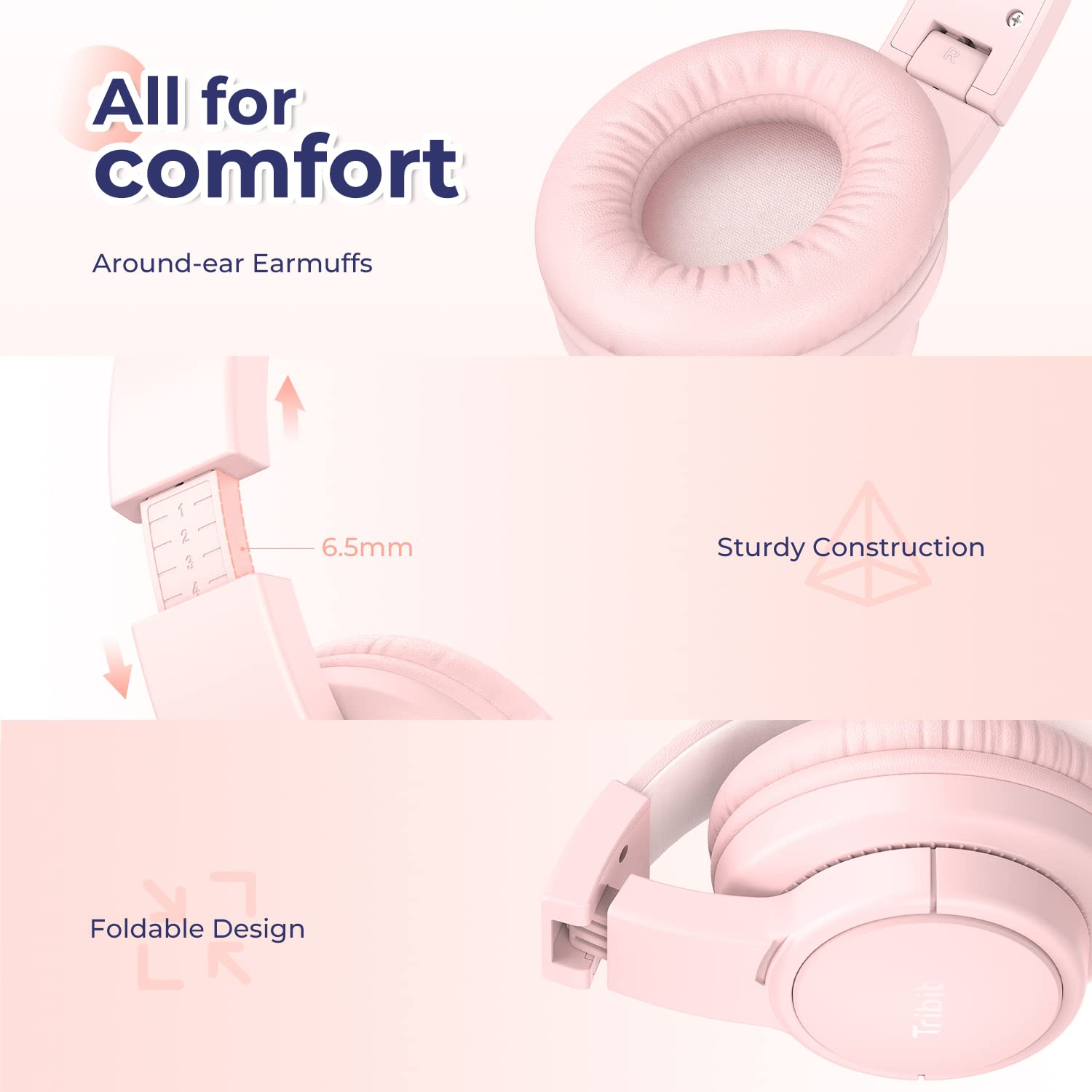 Kids Headphones Wired with Microphone, Tribit Starlet01 Safe Sound Tech 85/94dBA Volume Limited, SharePair, HiFi Stereo Fold