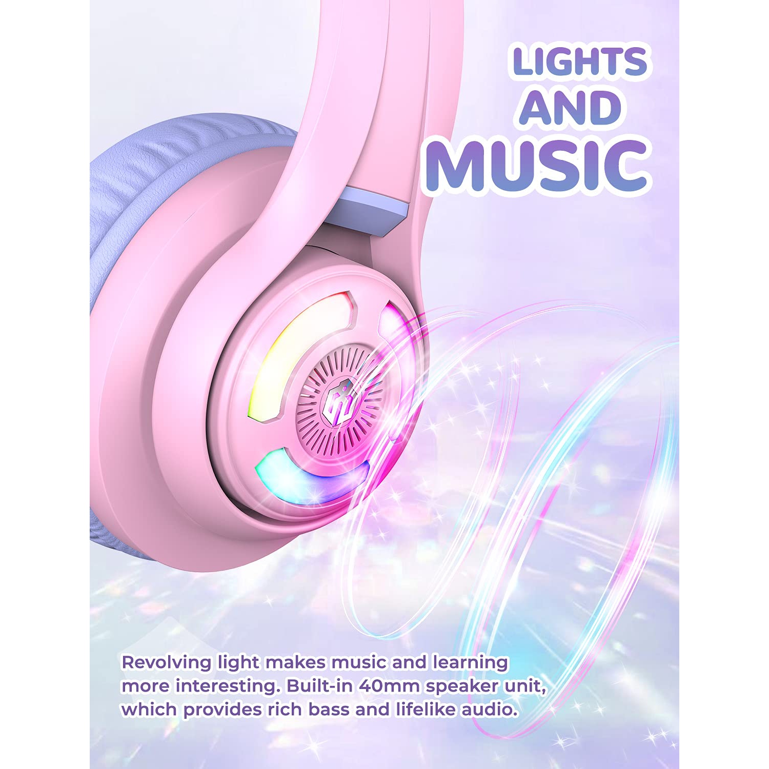 iClever BTH13 Bluetooth Headphones, Cat Ear LED Light Up Wireless Kids Headphones with Volume Limited, 45H Play