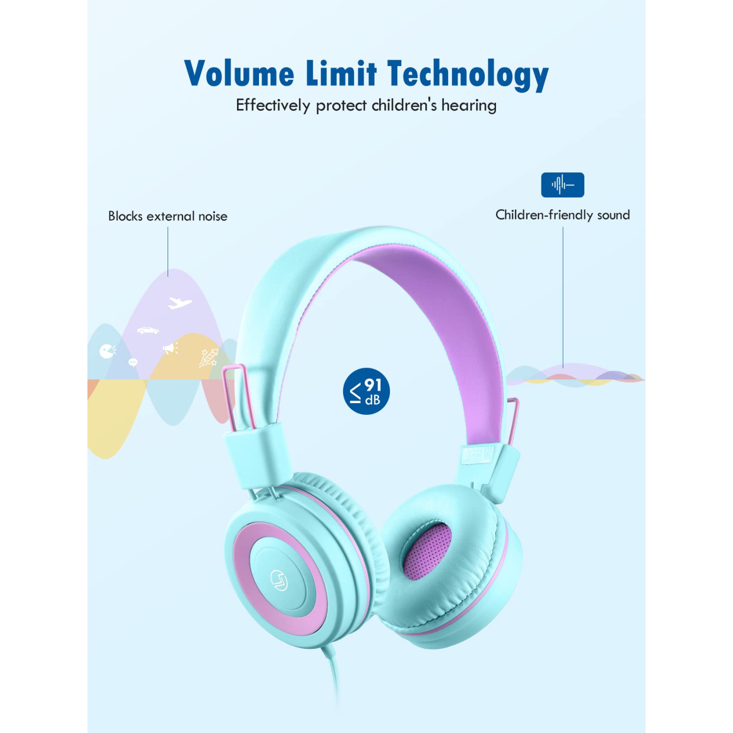 VotYoung Kids Headphones with Mic, Lightweight On Ear Headset with 91dB Volume Limit & Share Splitter for Kids Girls Boys, H