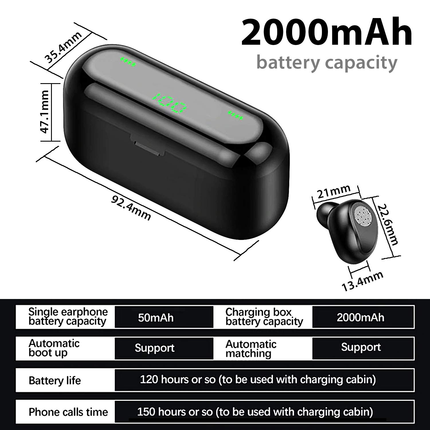 F9 Wireless Bluetooth Earbuds - IPX-7 Waterproof - Touch Control in-ear Headphone - Noise Cancelling Headset with Microphone