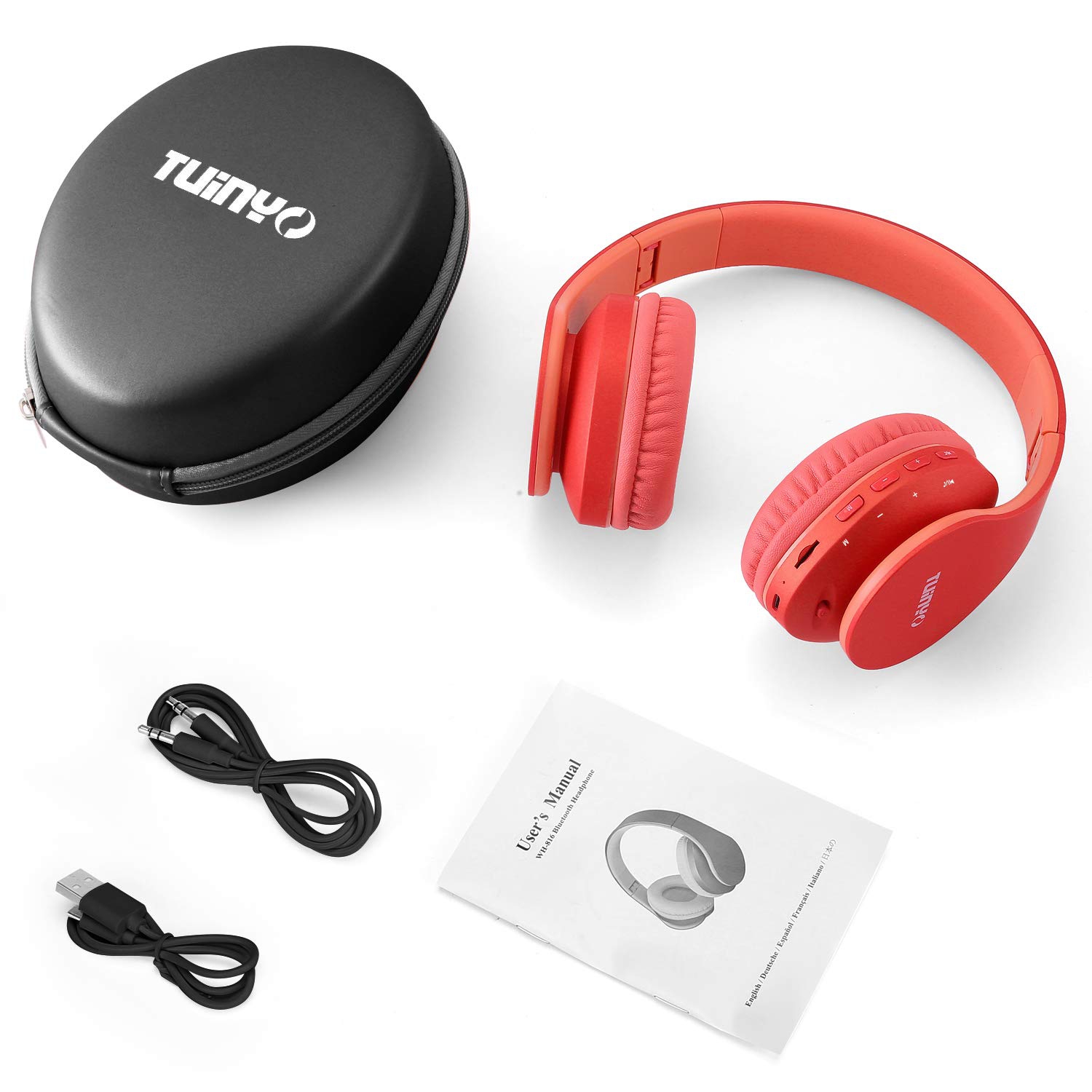 Bluetooth Headphones,TUINYO Wireless Headphones Over Ear with Microphone,  Foldable & Lightweight Stereo Wireless Headset for