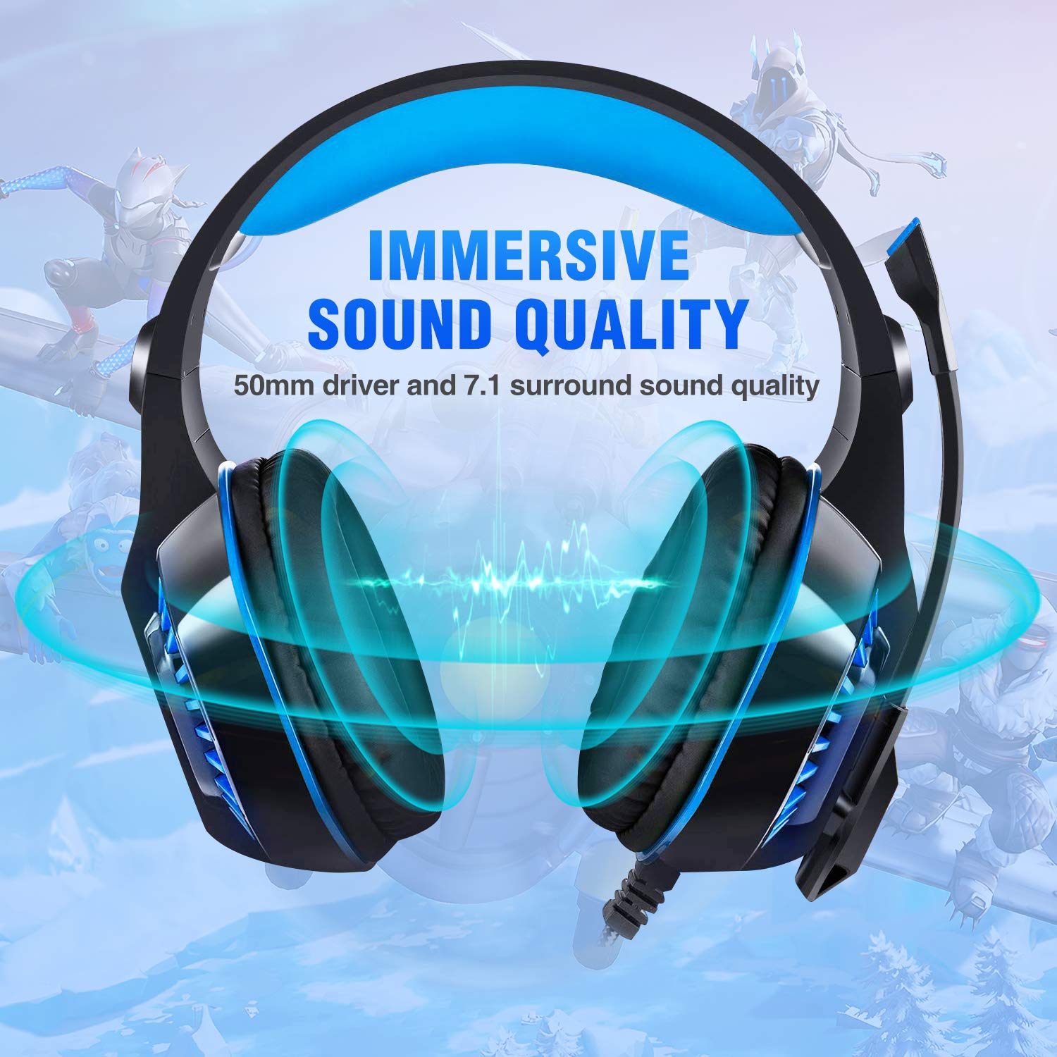 ENVEL Gaming Headset for PS4 with Mic,PC,Xbox One,Laptop,Surround Sound Over Ear Noise Cancelling Headphone with LED Lights