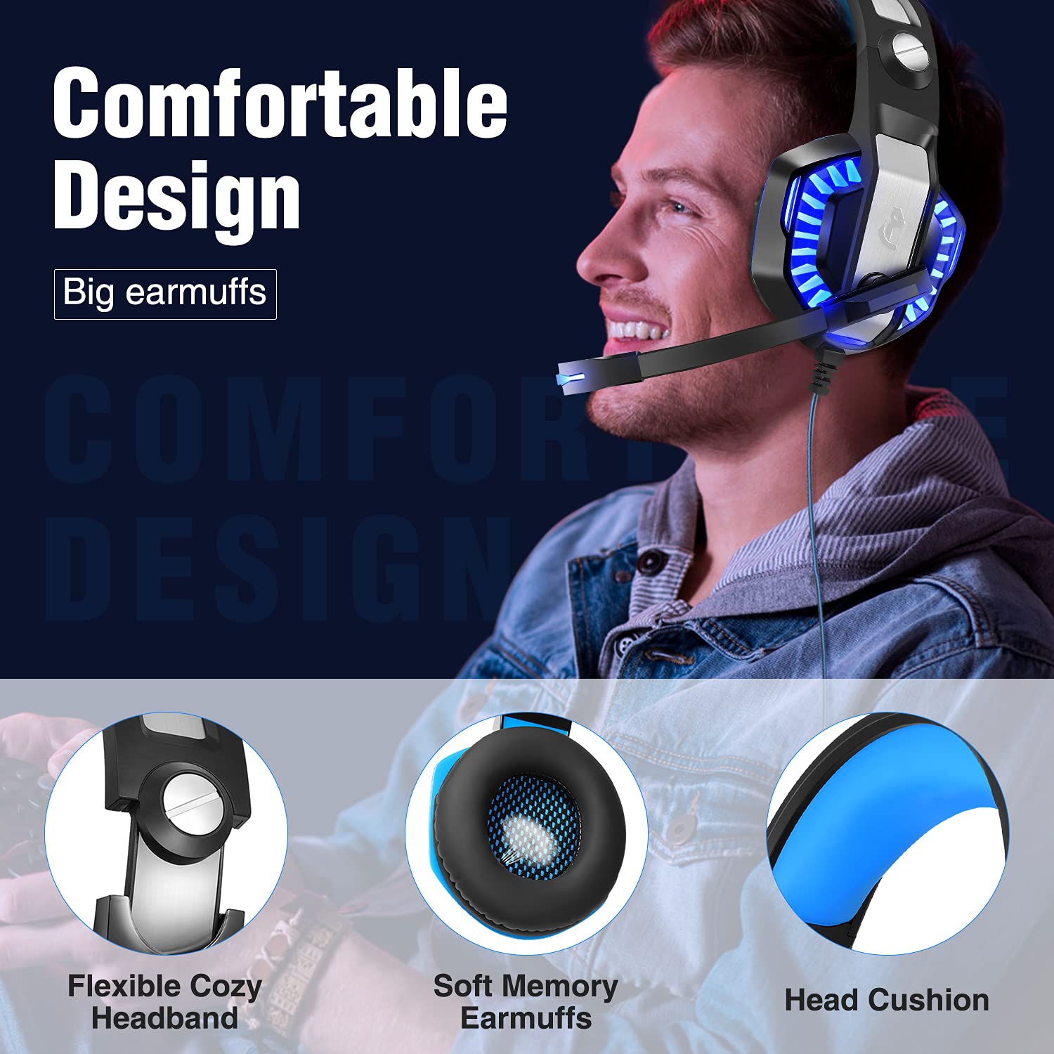 ENVEL Gaming Headset for PS4 with Mic,PC,Xbox One,Laptop,Surround Sound Over Ear Noise Cancelling Headphone with LED Lights
