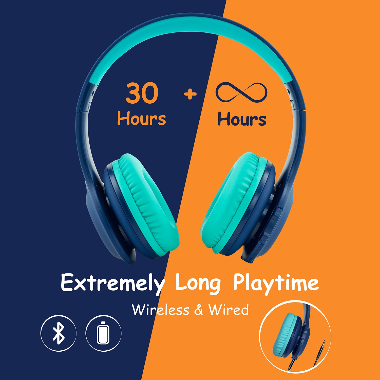 PowerLocus PLED Kids Headphones, Bluetooth Headphones Over Ear for Kids with LED Lights, 94db Volume Limited, Foldable with