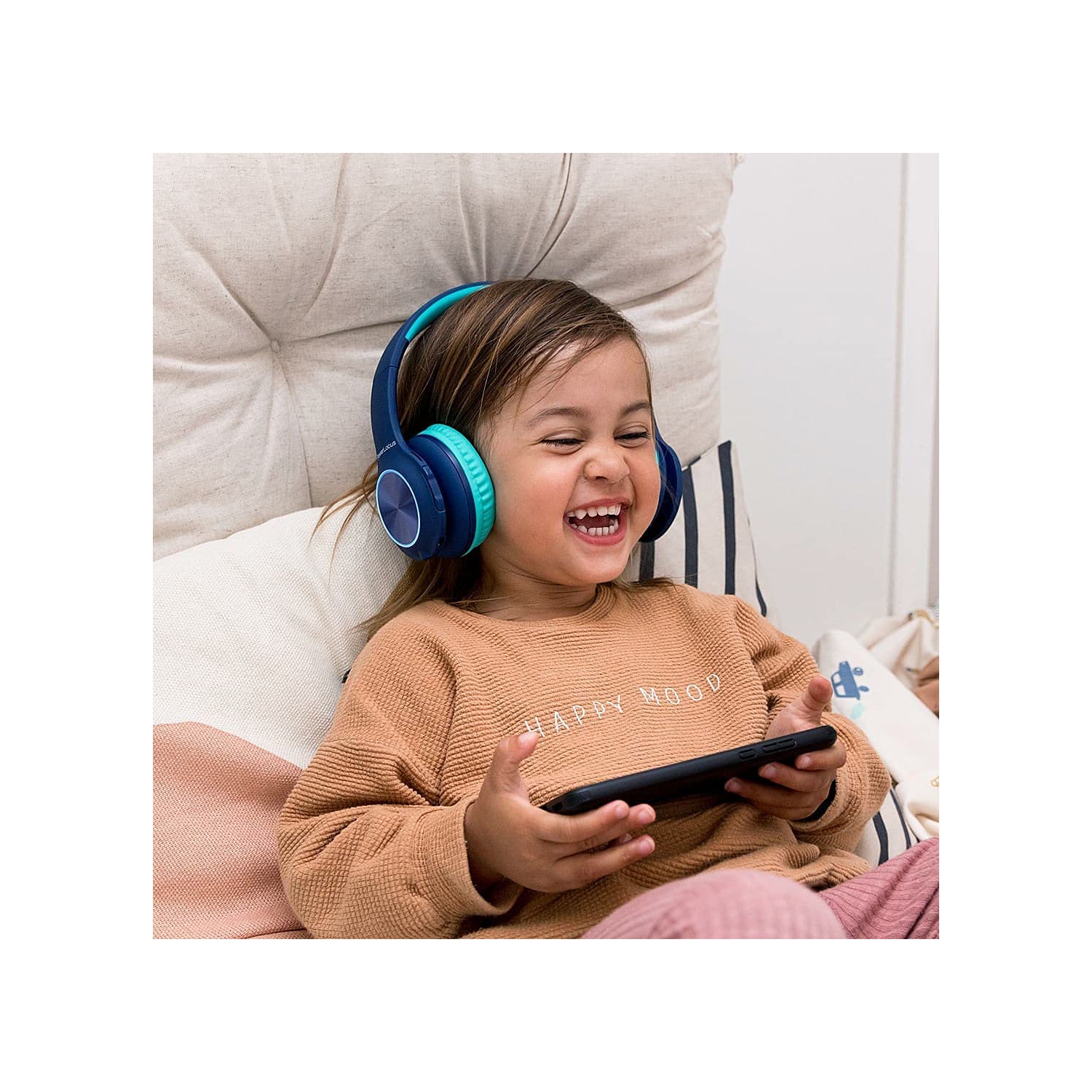 PowerLocus PLED Kids Headphones, Bluetooth Headphones Over Ear for Kids with LED Lights, 94db Volume Limited, Foldable with