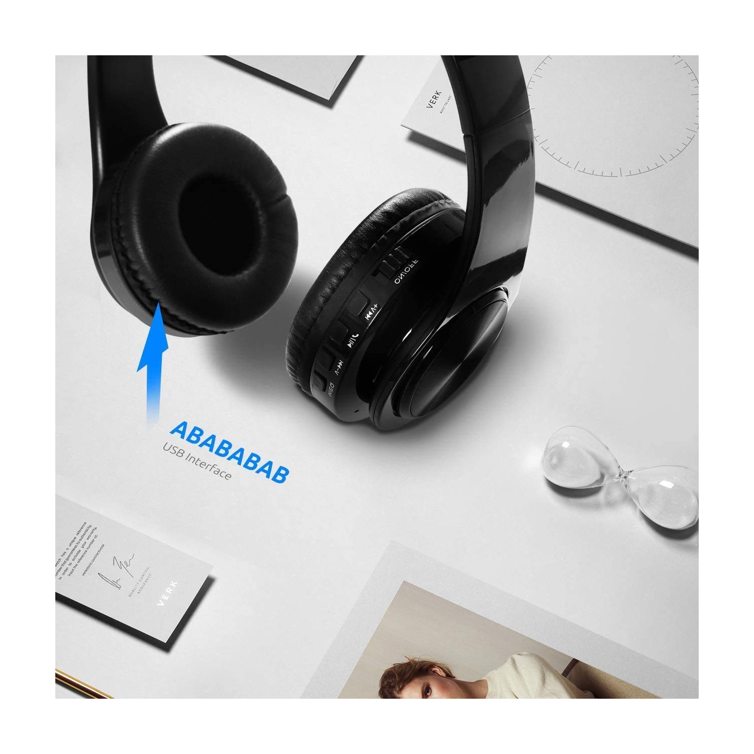 Waterproof Over-Ear Headphones, V5.0 HD Stereo Sound Sports Wireless Over-Ear Headphones with Mic, Passive Noise Cancelling