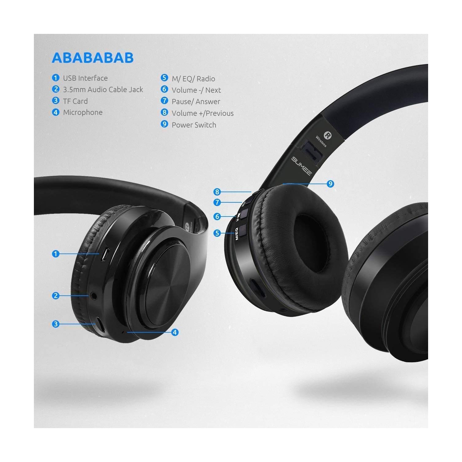 Waterproof Over-Ear Headphones, V5.0 HD Stereo Sound Sports Wireless Over-Ear Headphones with Mic, Passive Noise Cancelling
