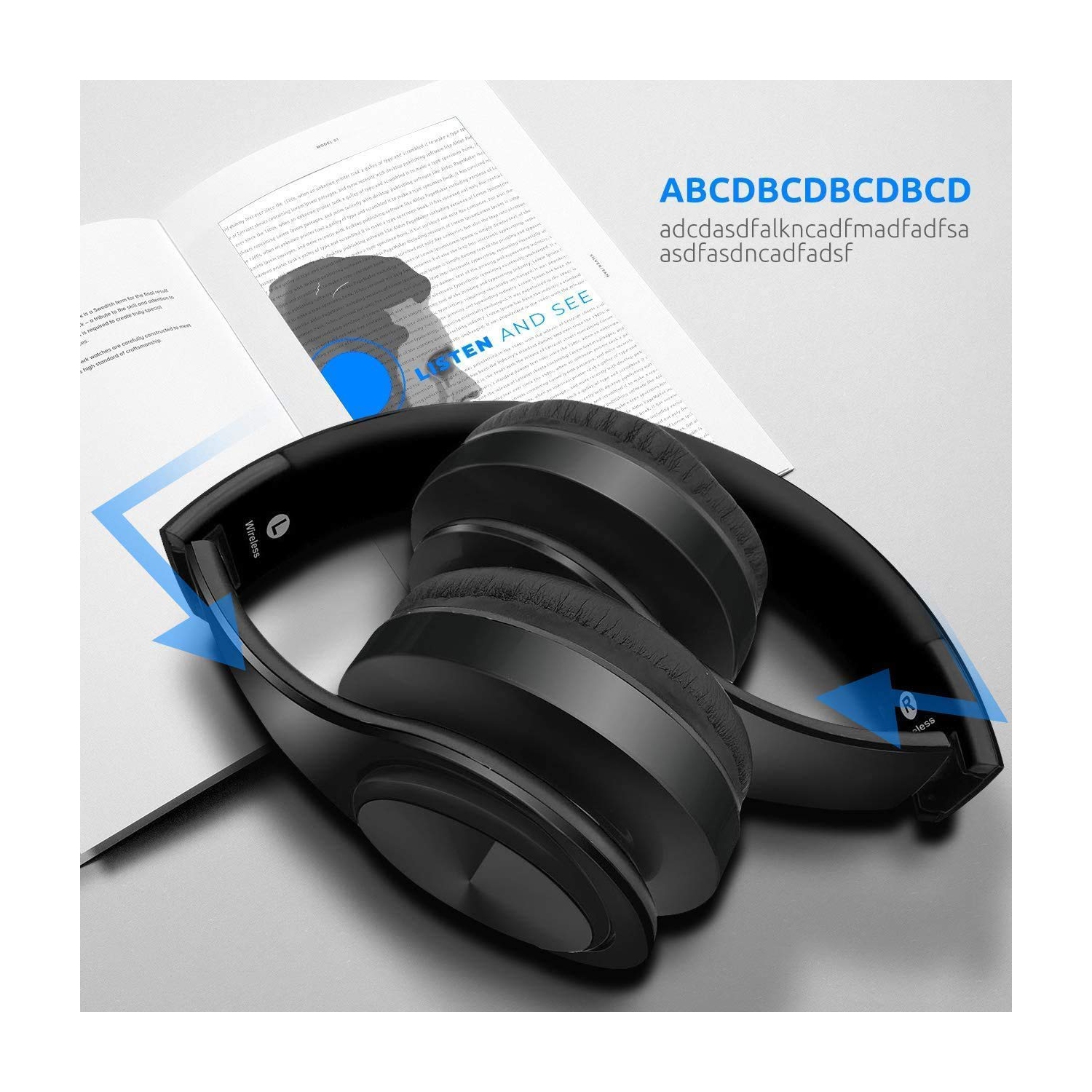 Waterproof Over-Ear Headphones, V5.0 HD Stereo Sound Sports Wireless Over-Ear Headphones with Mic, Passive Noise Cancelling